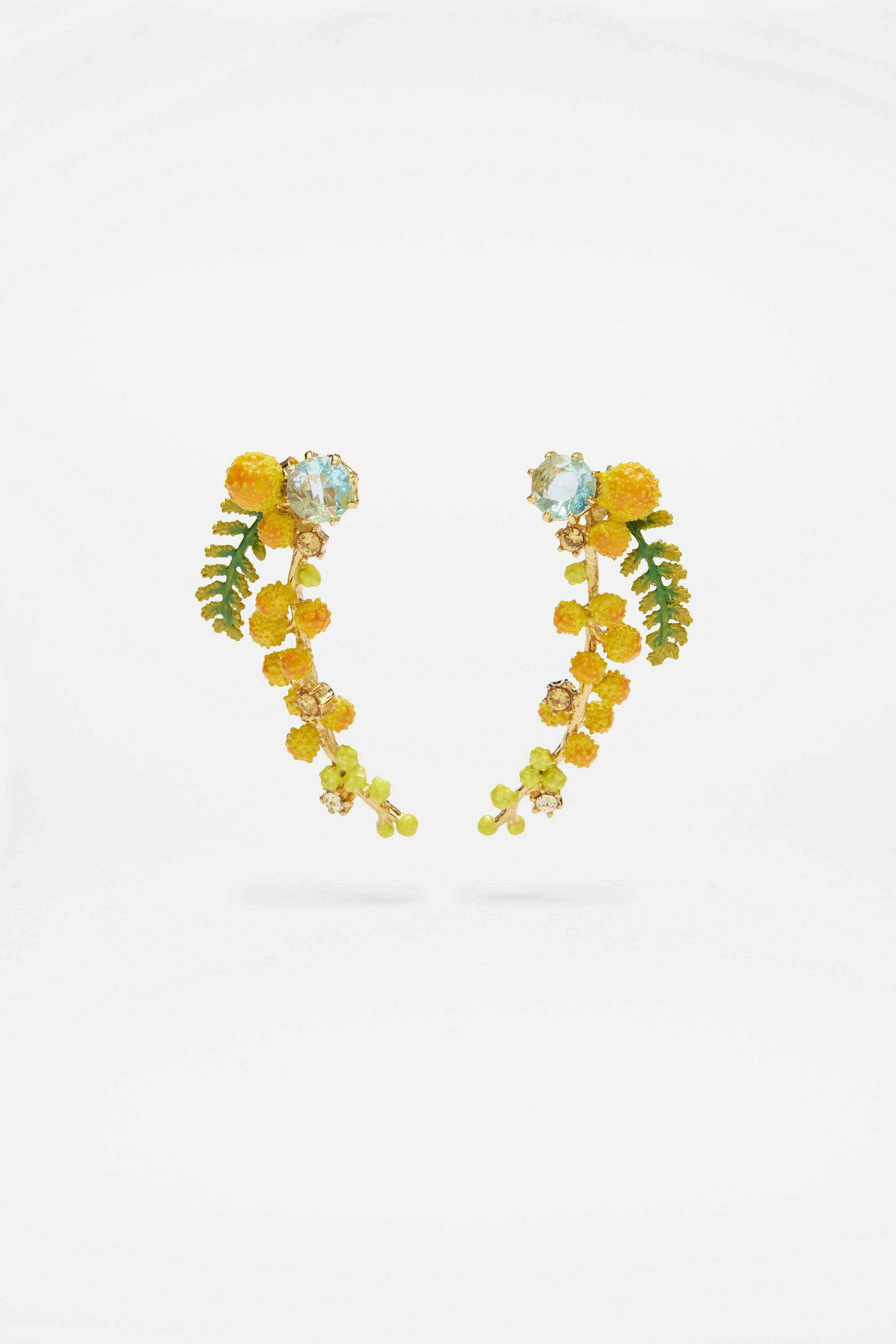 Mimosa branch and fern Clip on earrings