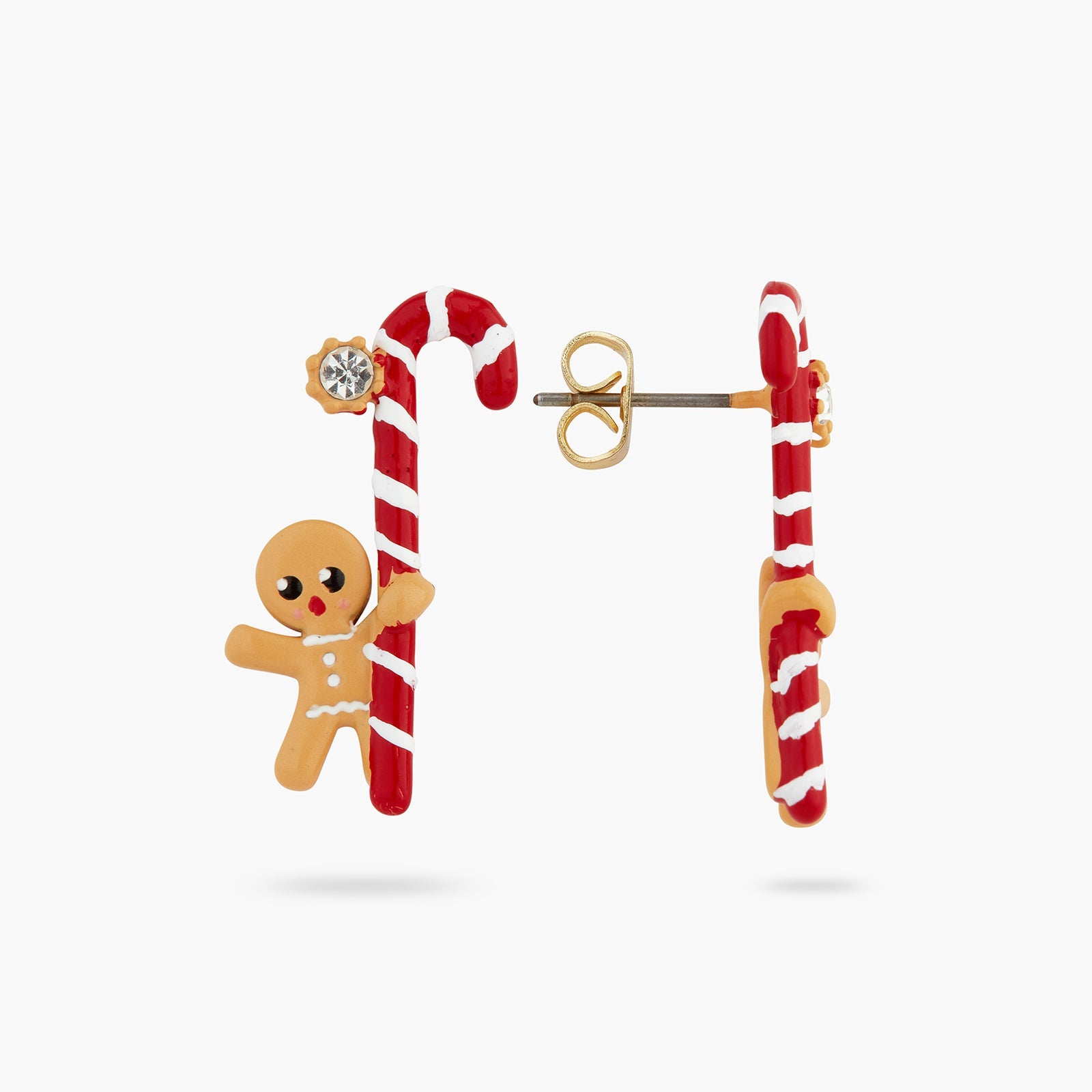 Little gingerbread man and candy cane post earrings