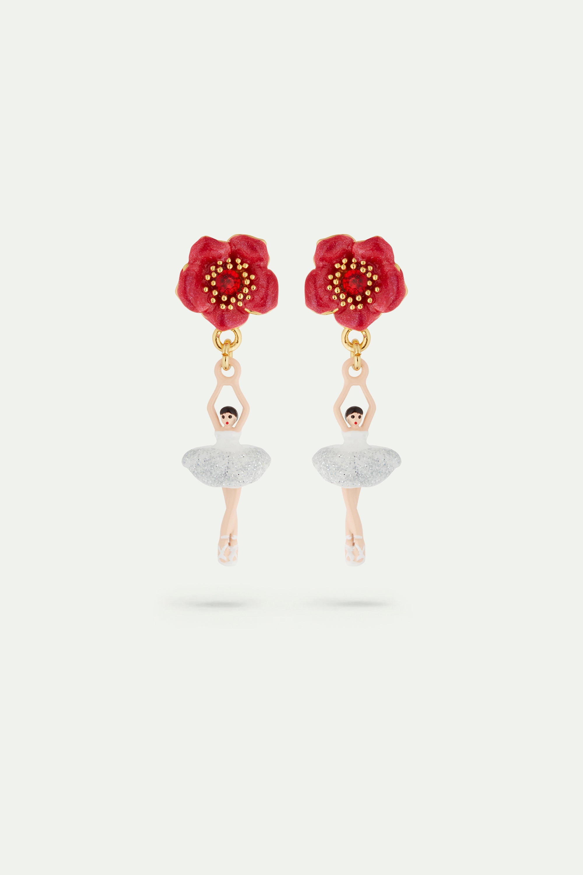 Pendientes bailarina y flor roja