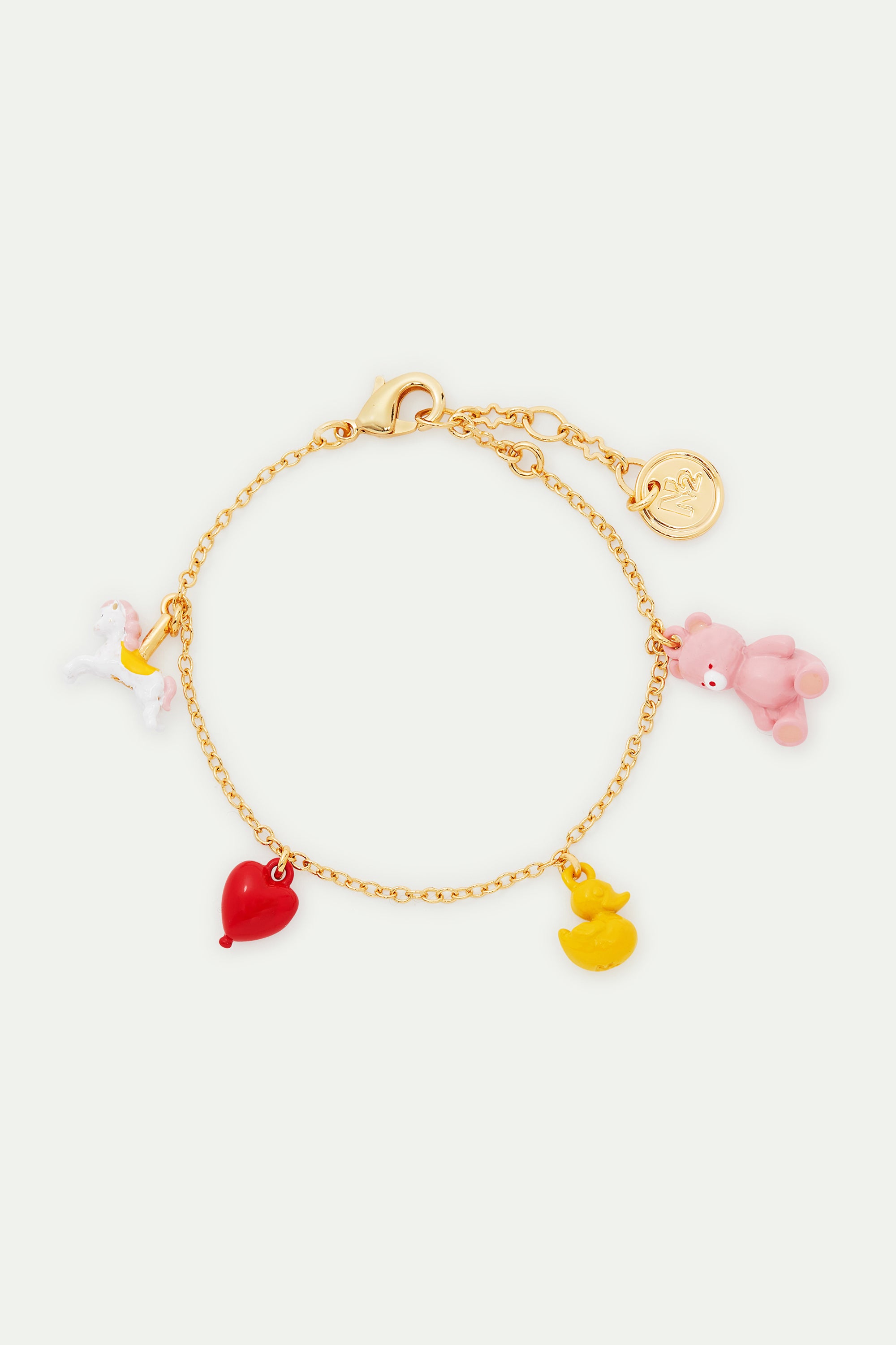 Bracelet charm's cheval, cœur, canard et ours en peluche