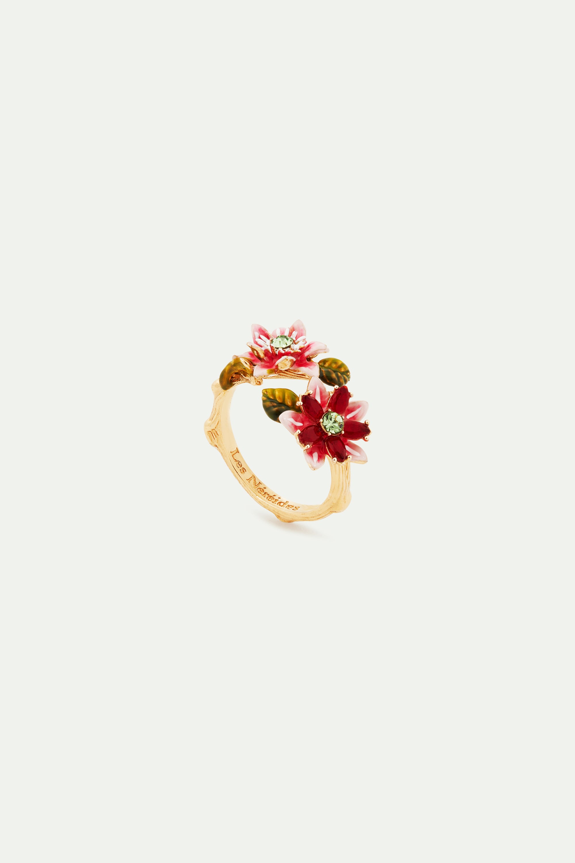 Bague ajustable fleurs de Passiflore et fleur en verre