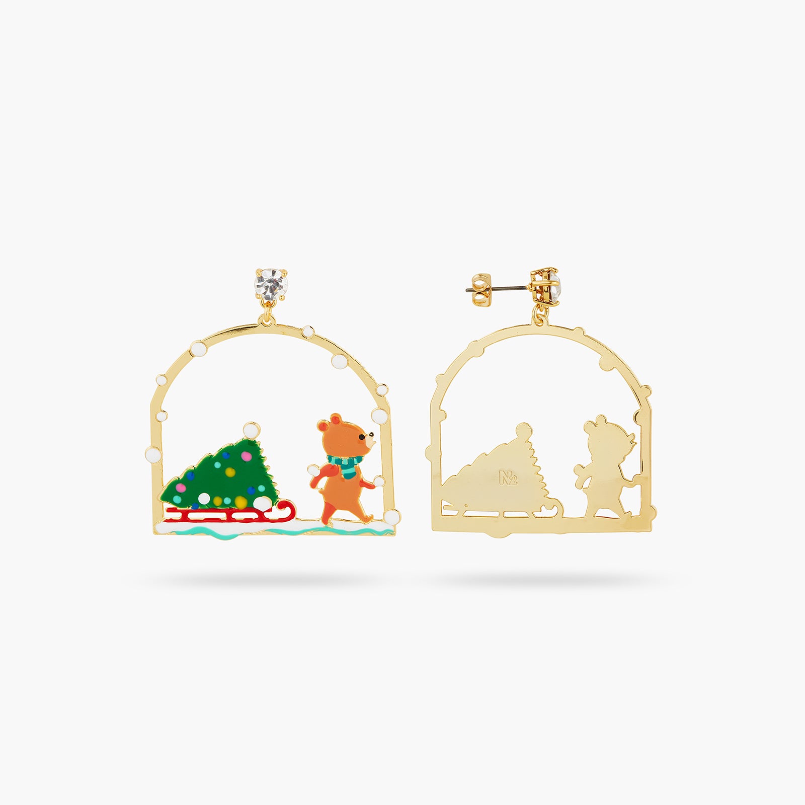 Boucles d'Oreilles Tiges Sapin de Noël et Ourson