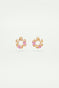 Apricot pink diamantine flower and 6 round stone earrings