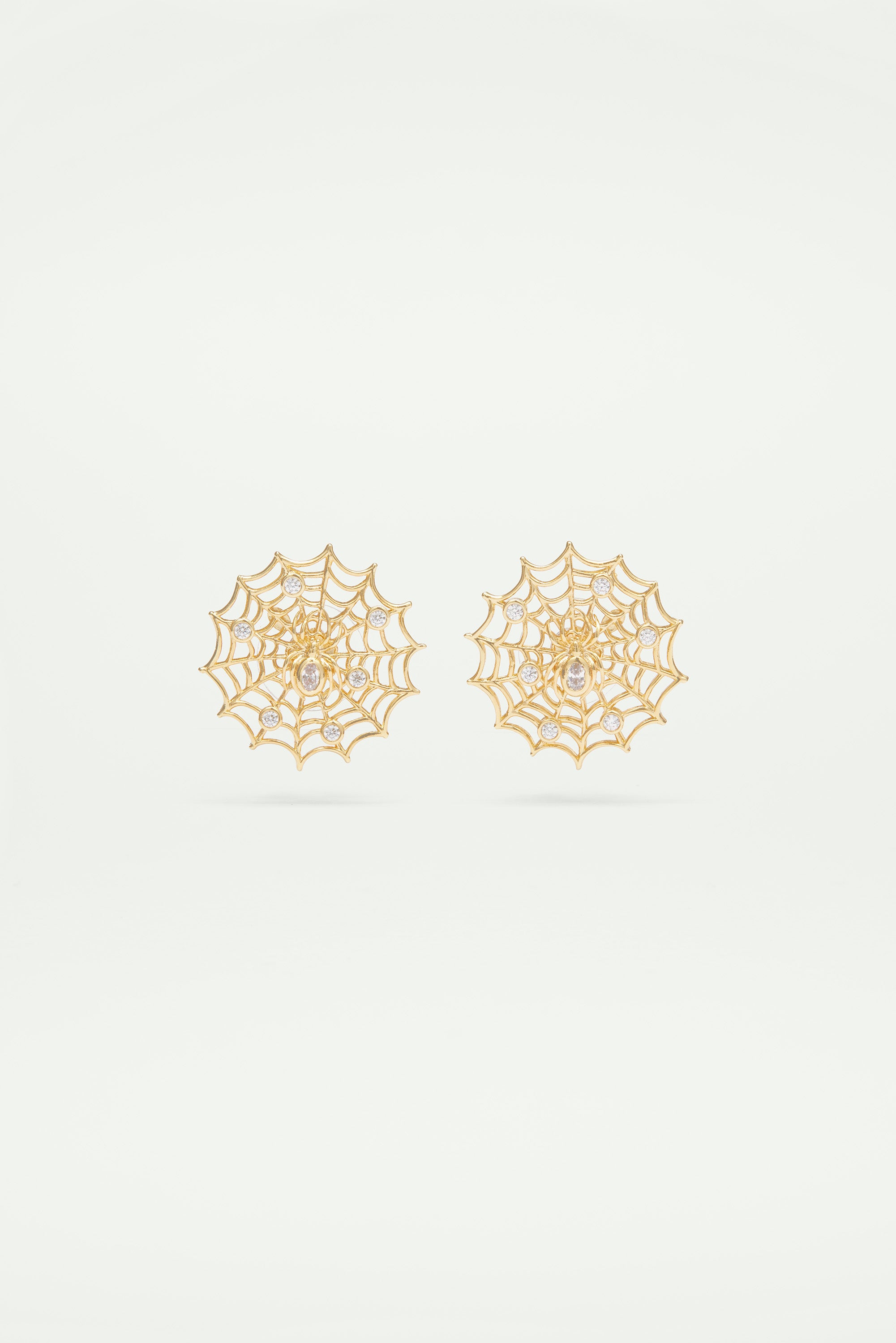 Pendientes de clip dorados tela de araña y cristales