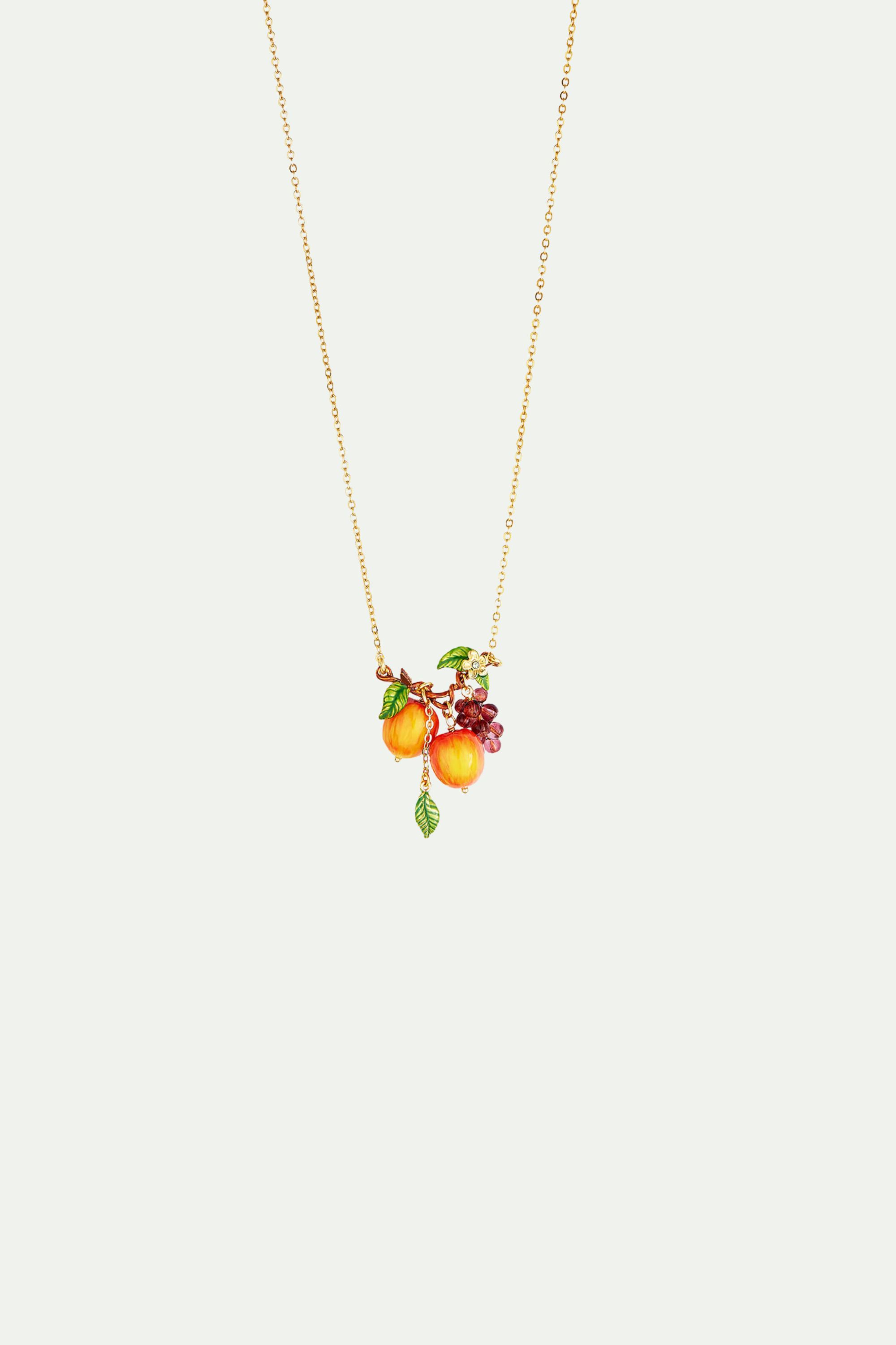 Crunchy apples and grape bunch pendant necklace