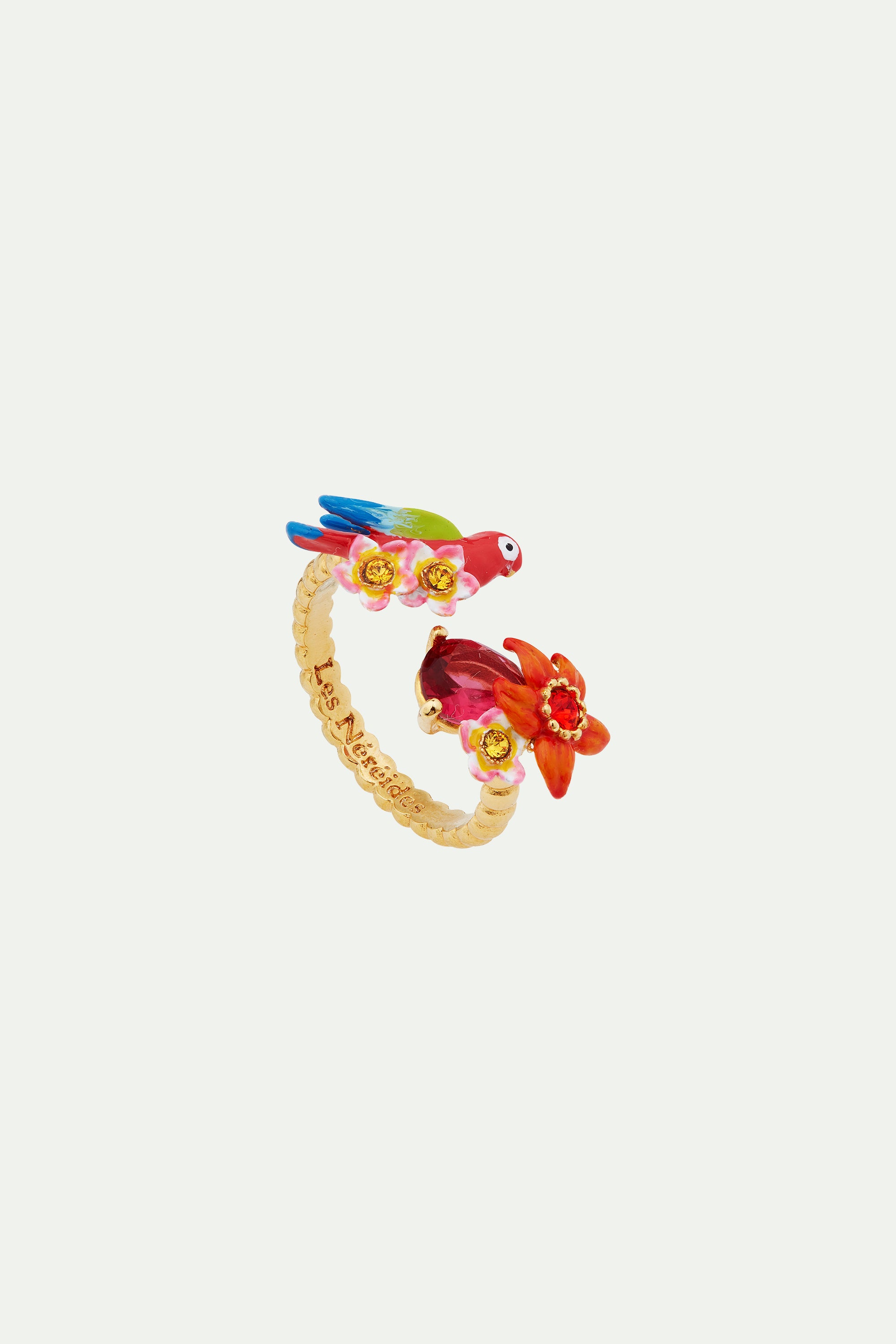 Parrot and flower you and me adjustable ring