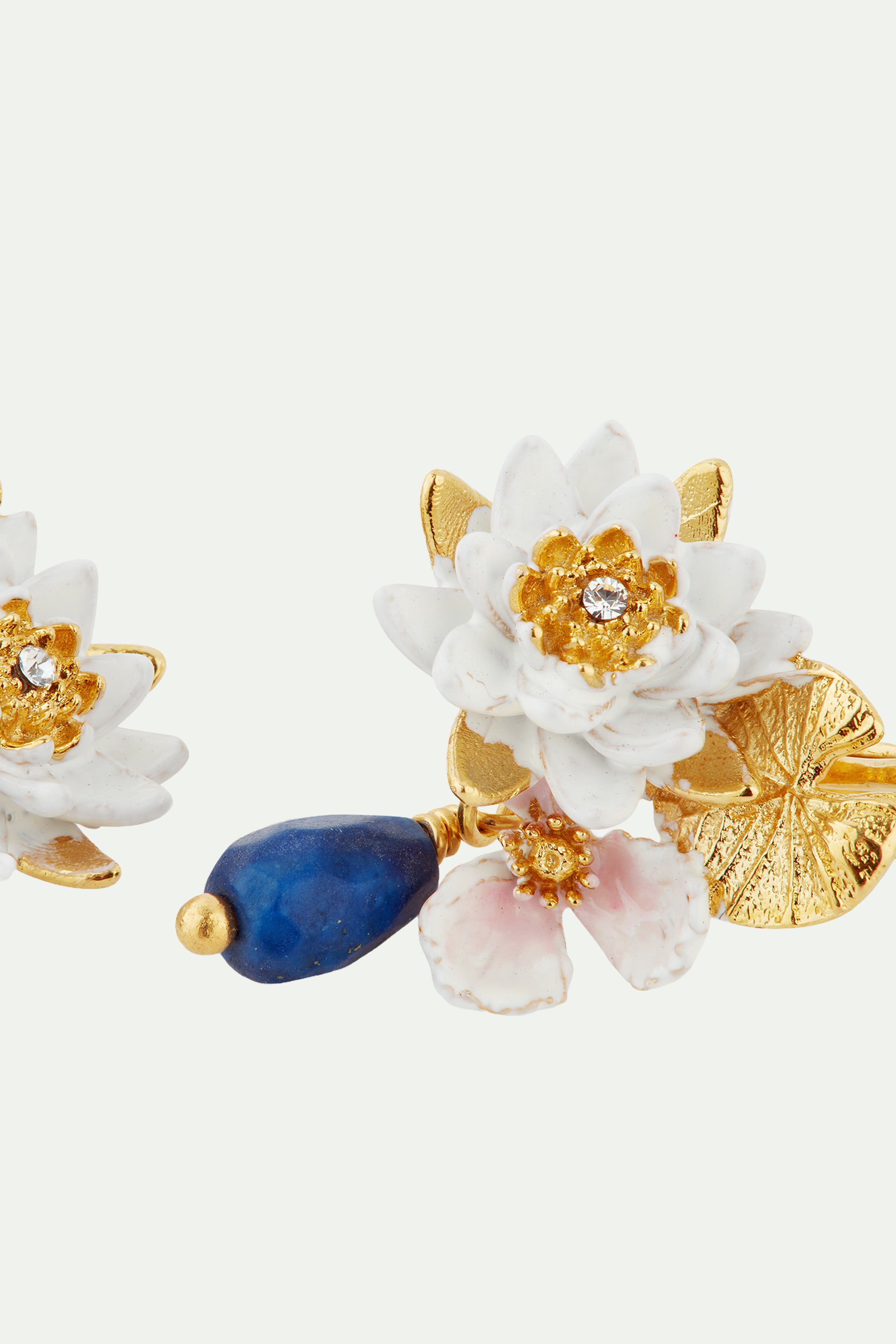 White water lily and lapis lazuli sleeper earrings