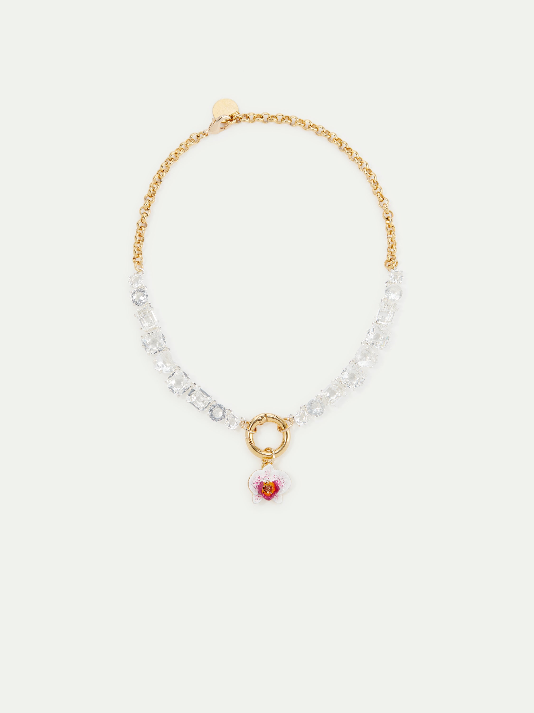 Collier ras de cou La Diamantine argentée et fleur d'orchidée