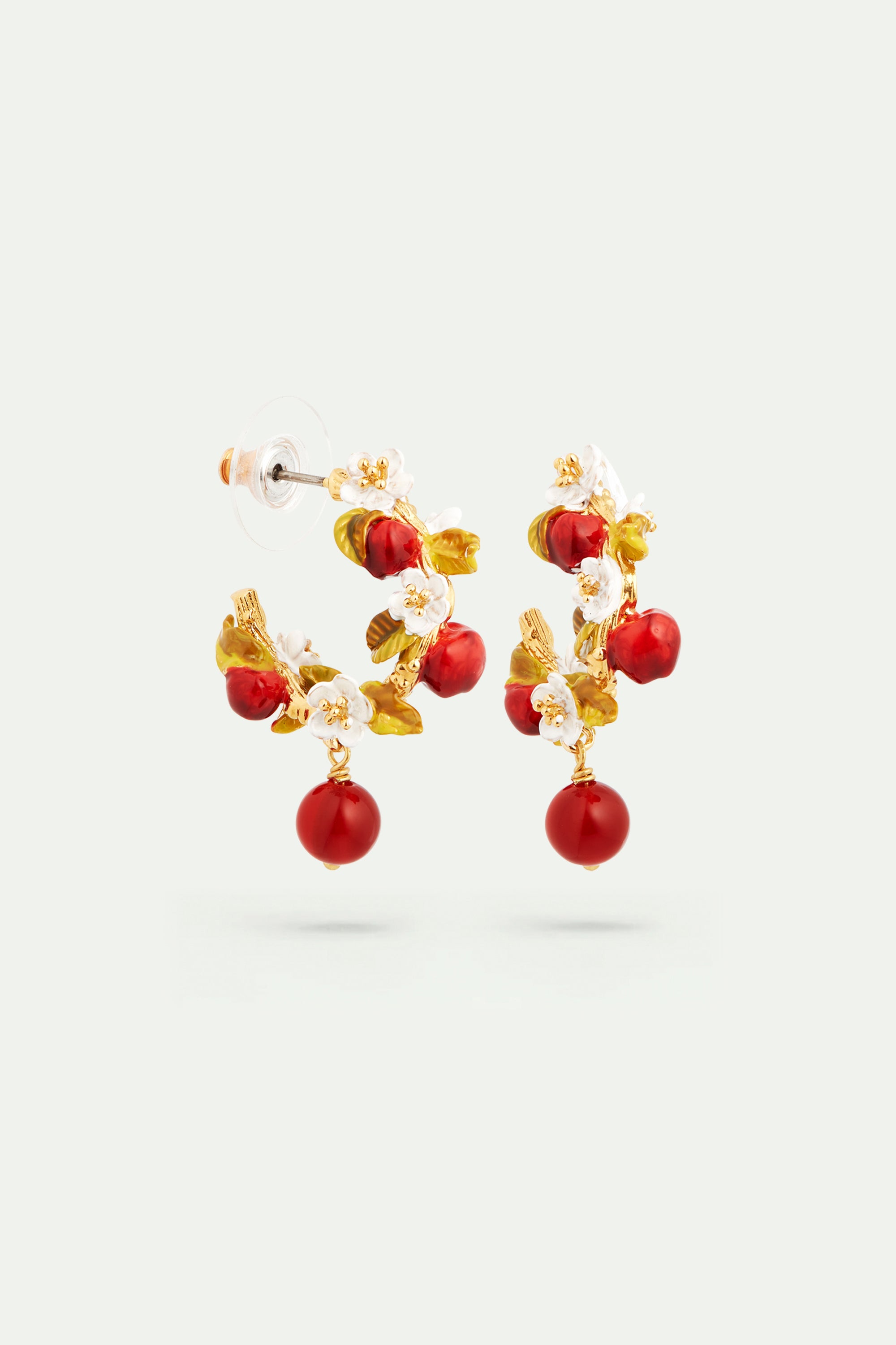 Boucles d'oreilles créoles pommes et fleurs de pommier