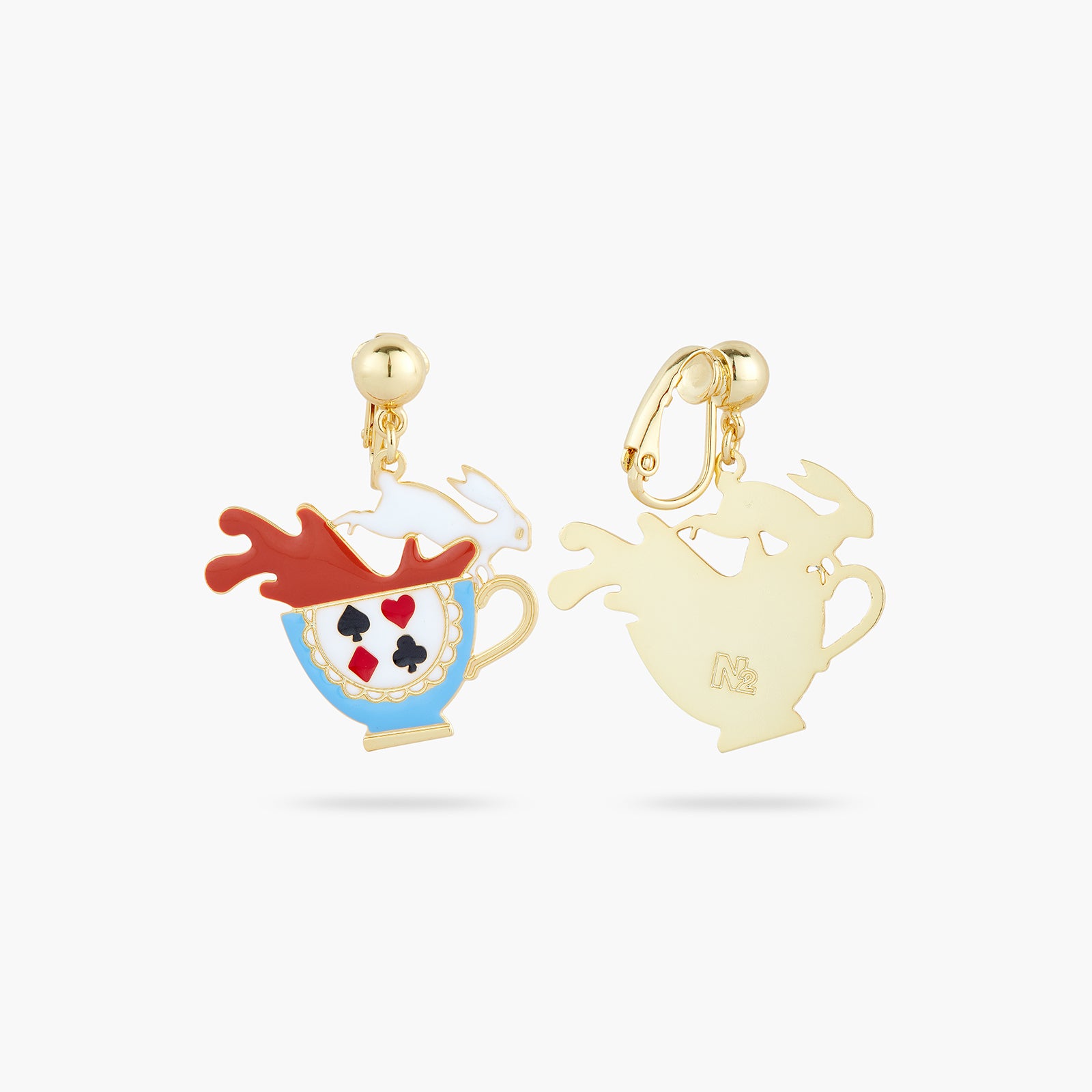 White rabbit and tea cup post earrings