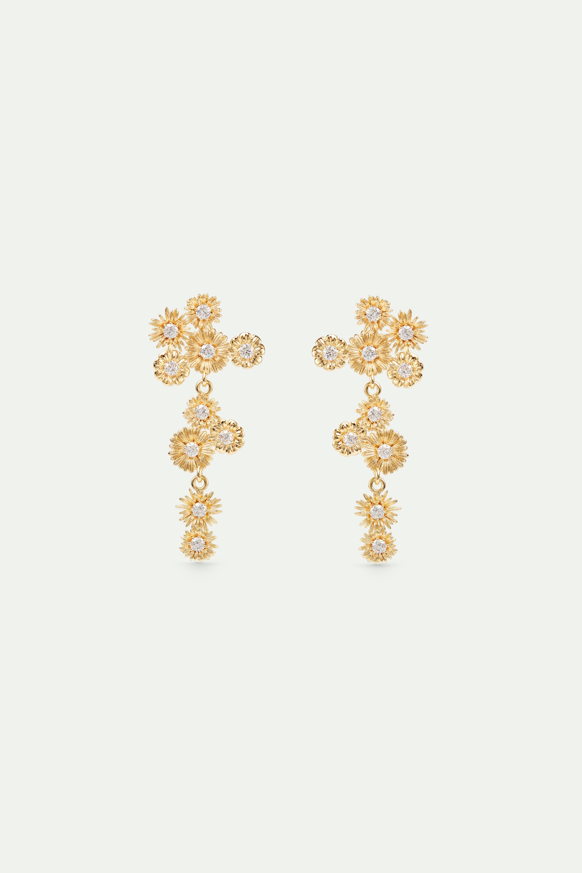 Golden flower and crystal dangle earrings