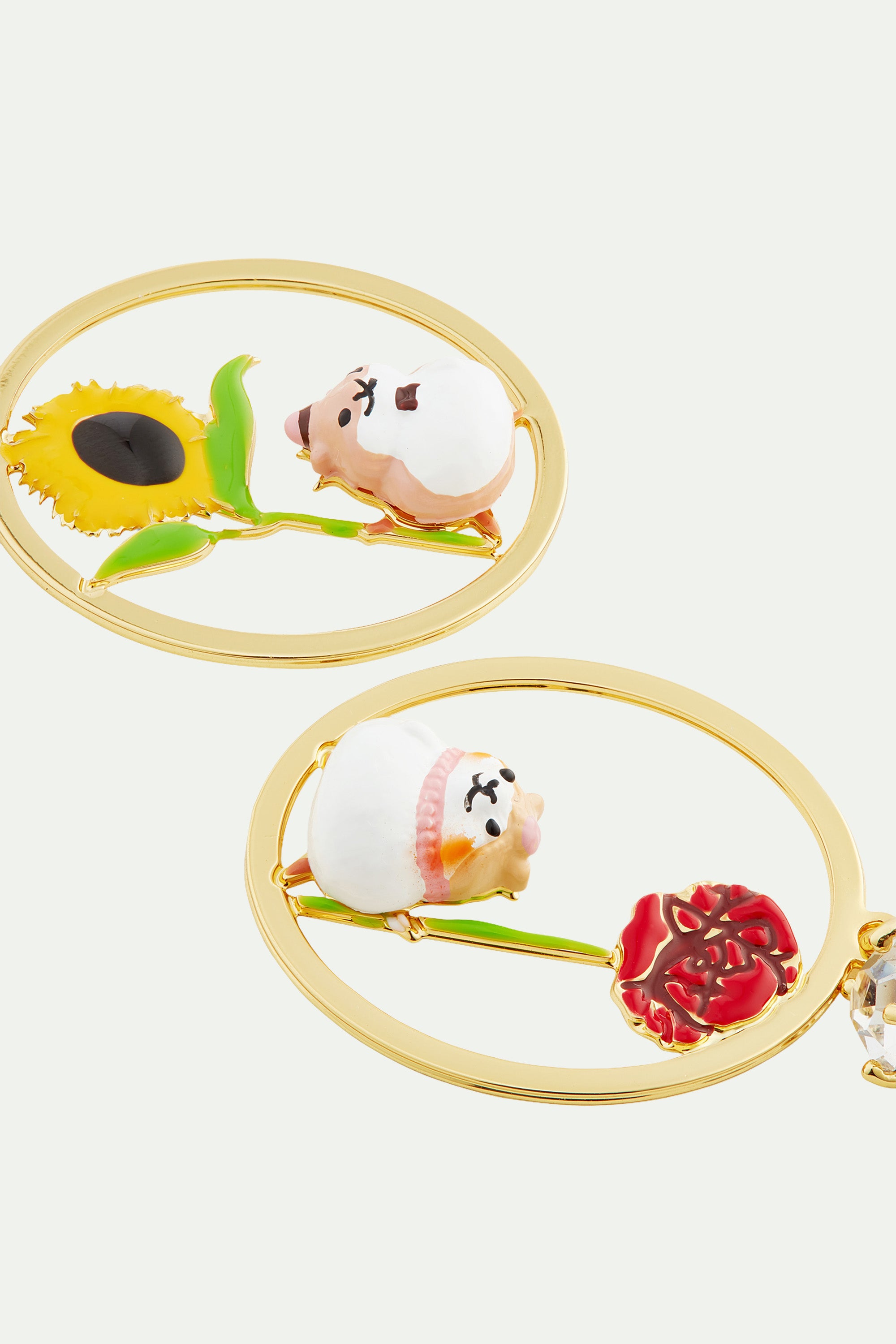 Hamster and flower asymmetrical post earrings