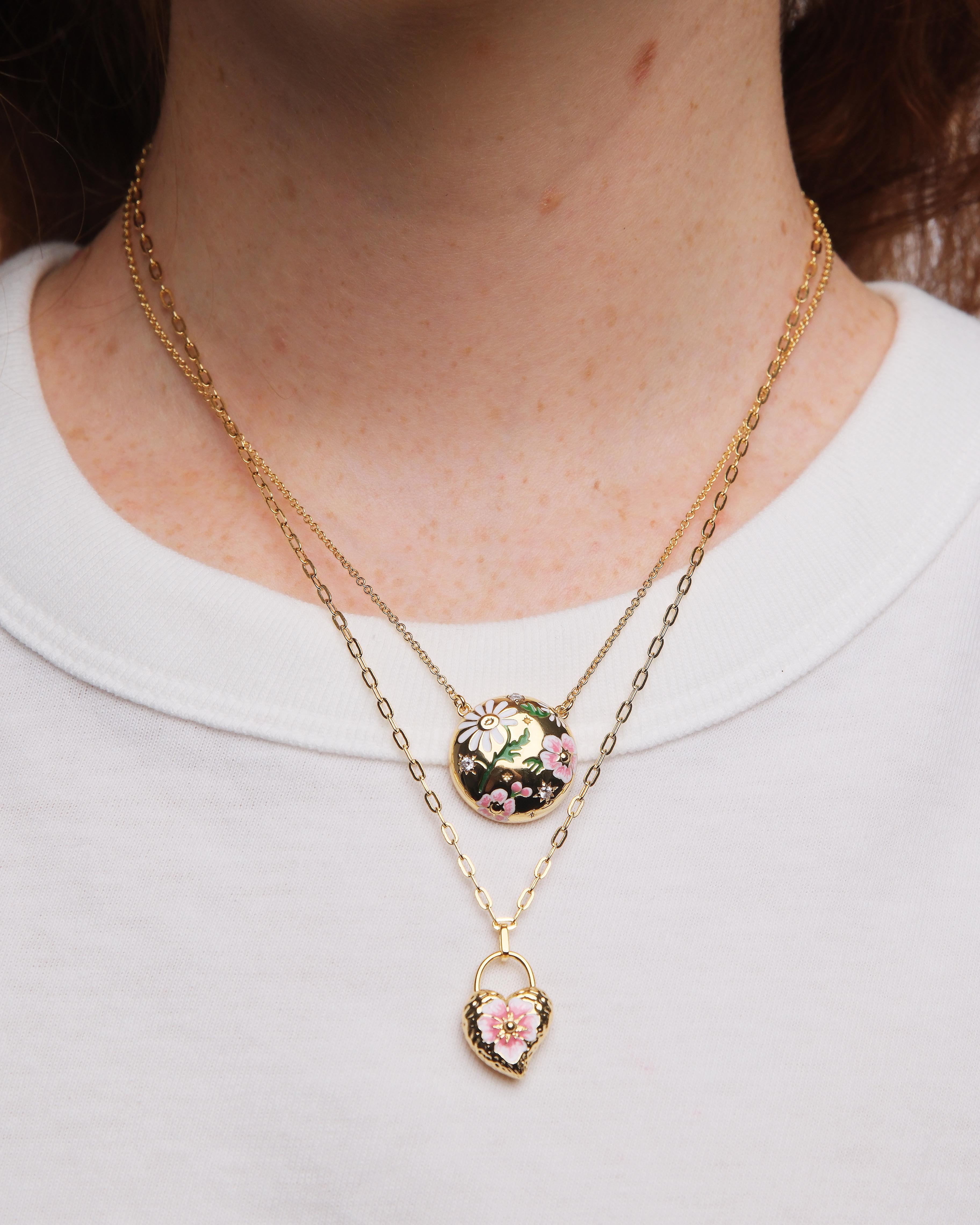 Collier pendentif fleurs de marguerites et de pensées