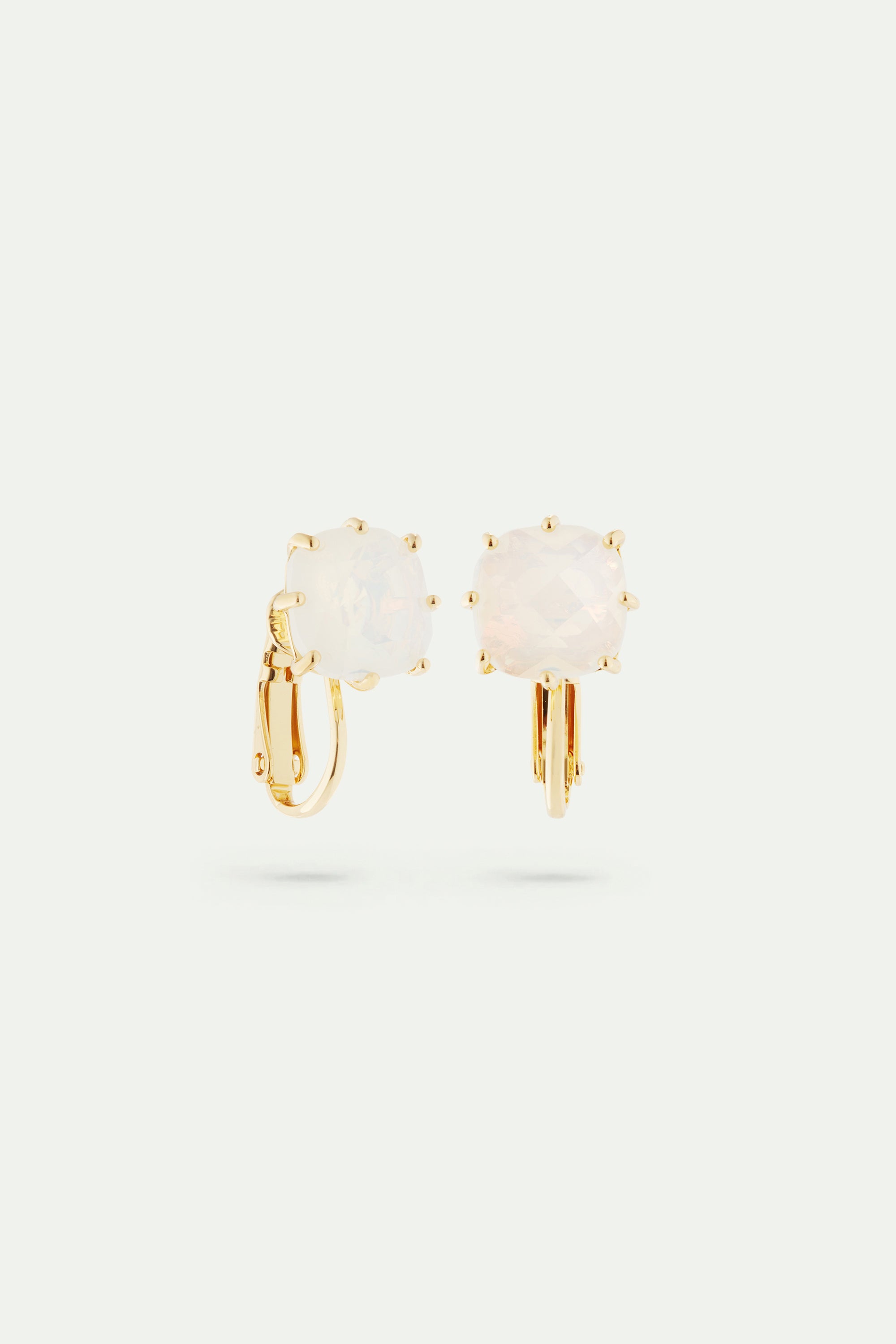 Boucles d'oreilles pierre carrée La Diamantine blanc opalescent