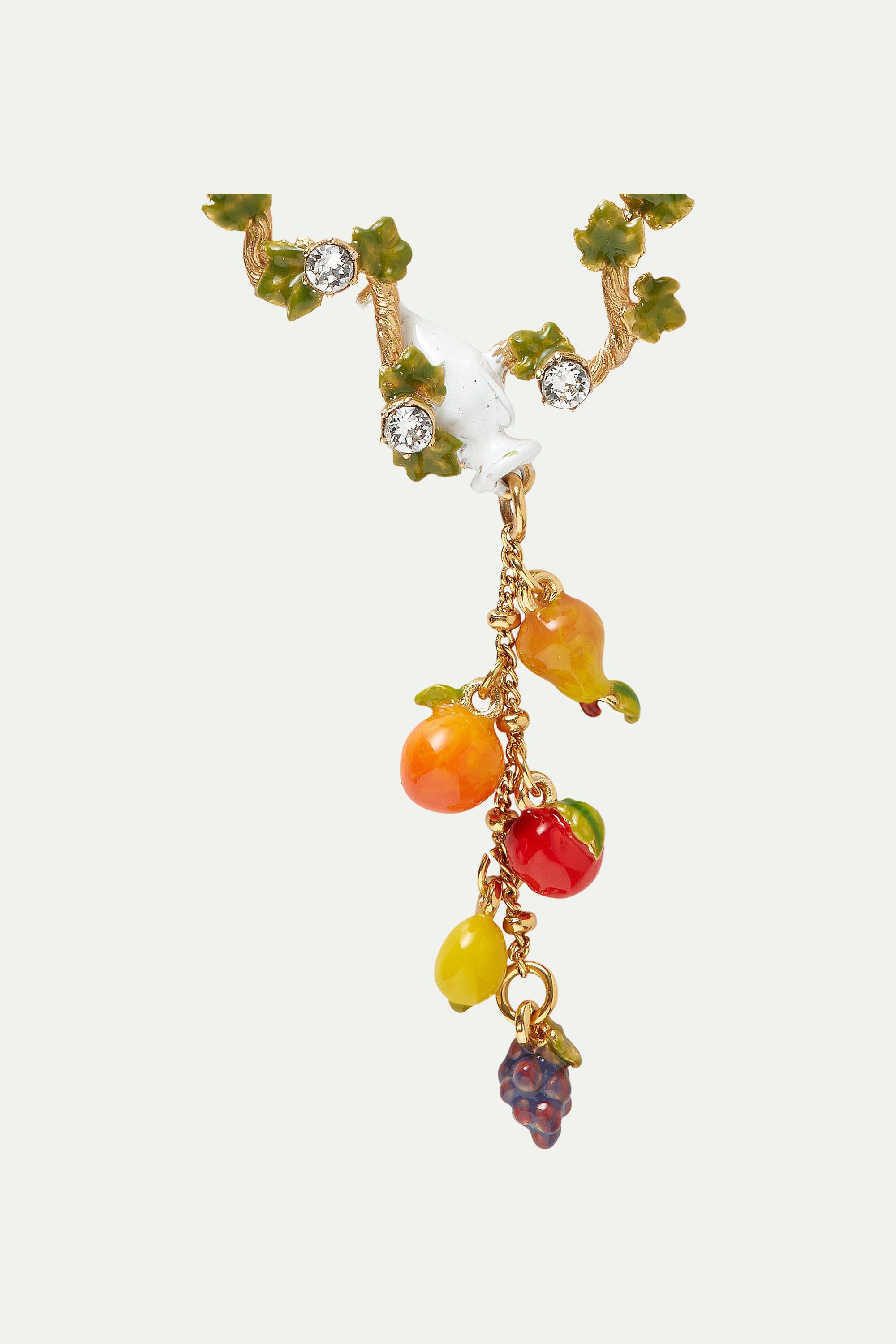 Amphora, vine leaves and fruit pendant necklace