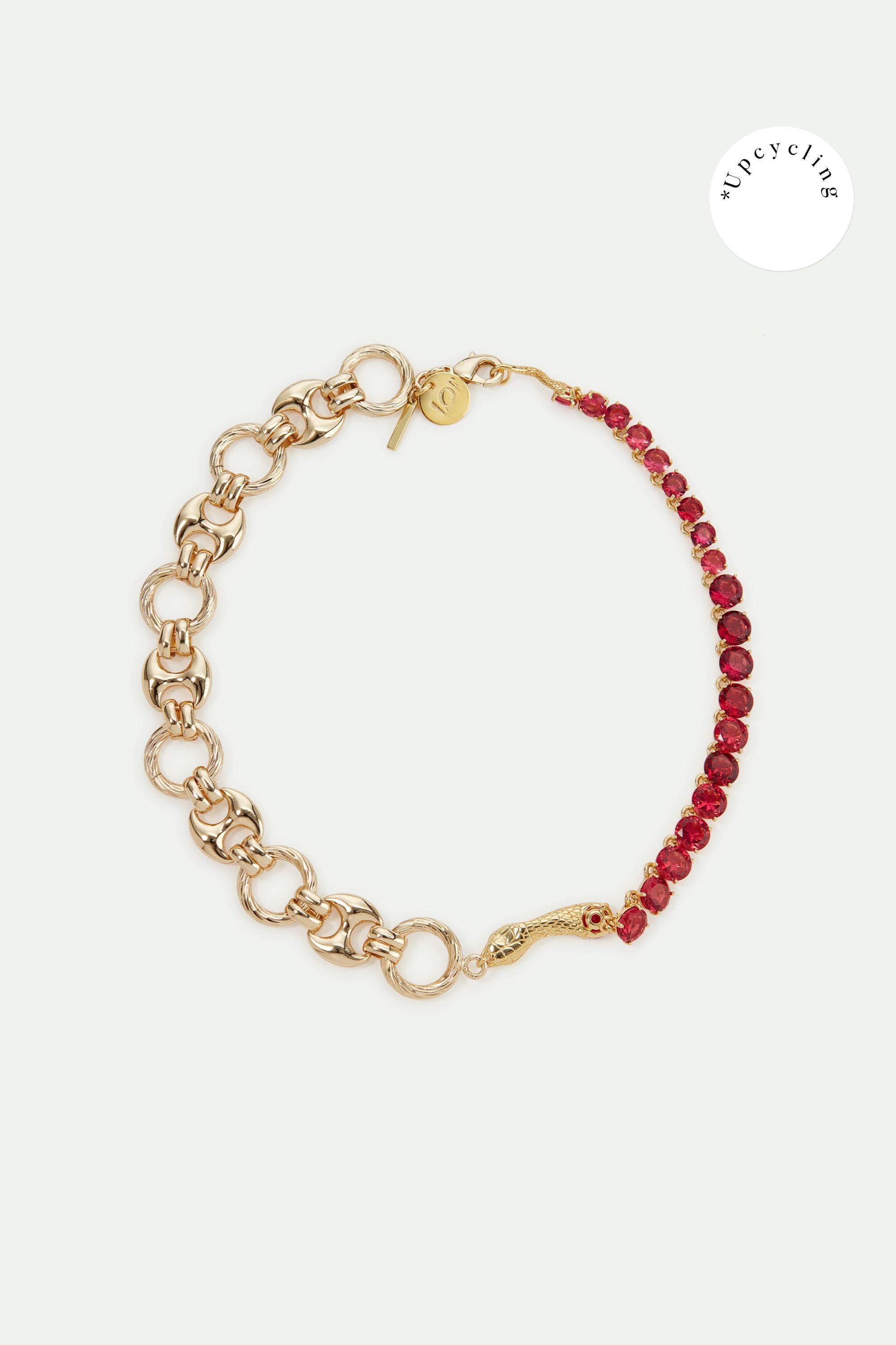 Red garnet Diamantine, serpentine and chaine choker necklace