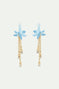 Blue flower and crystal post dangling earrings