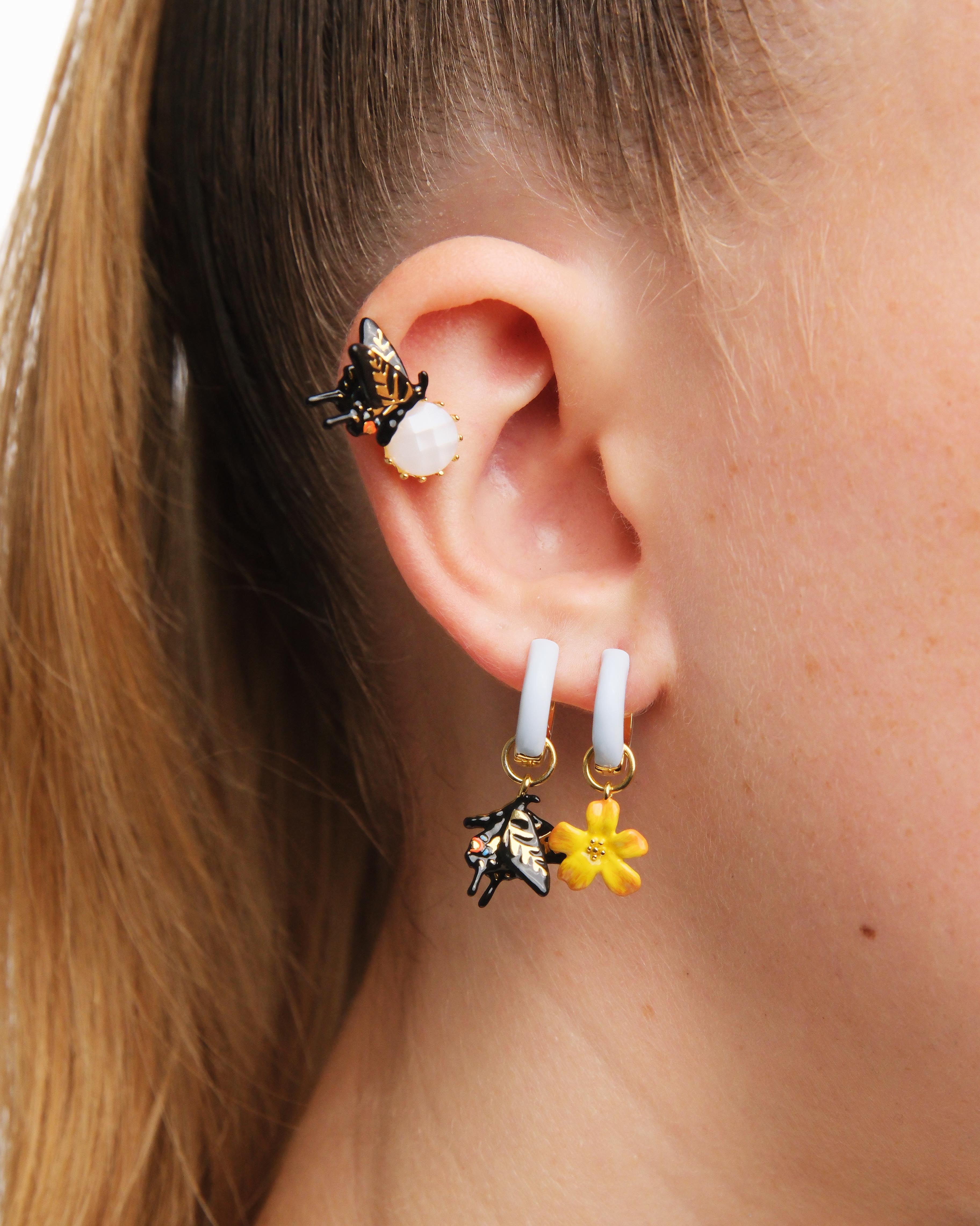 Asymmetrical butterfly and jasmine flower post earrings