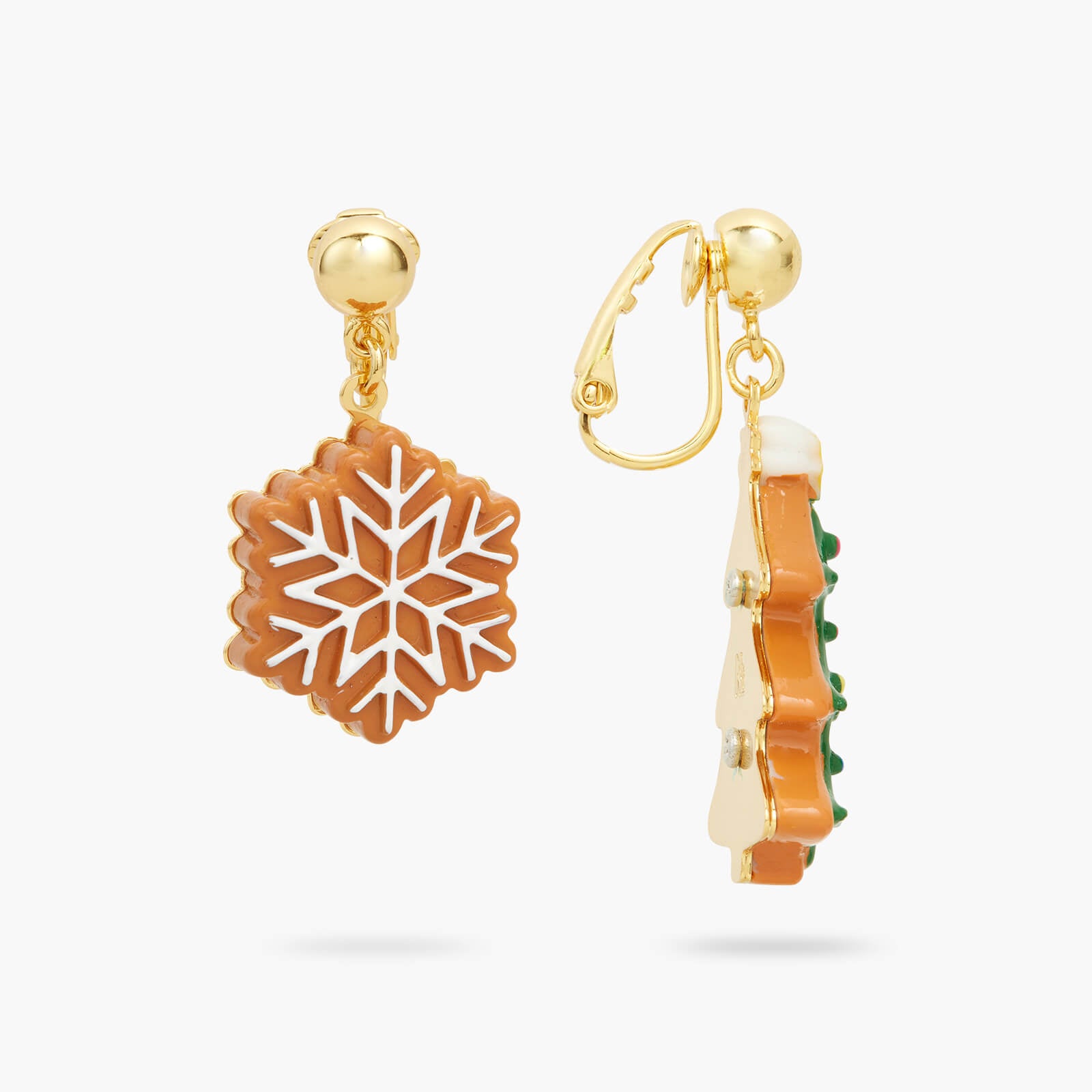 Star-shaped biscuit and christmas tree clip-on earrings