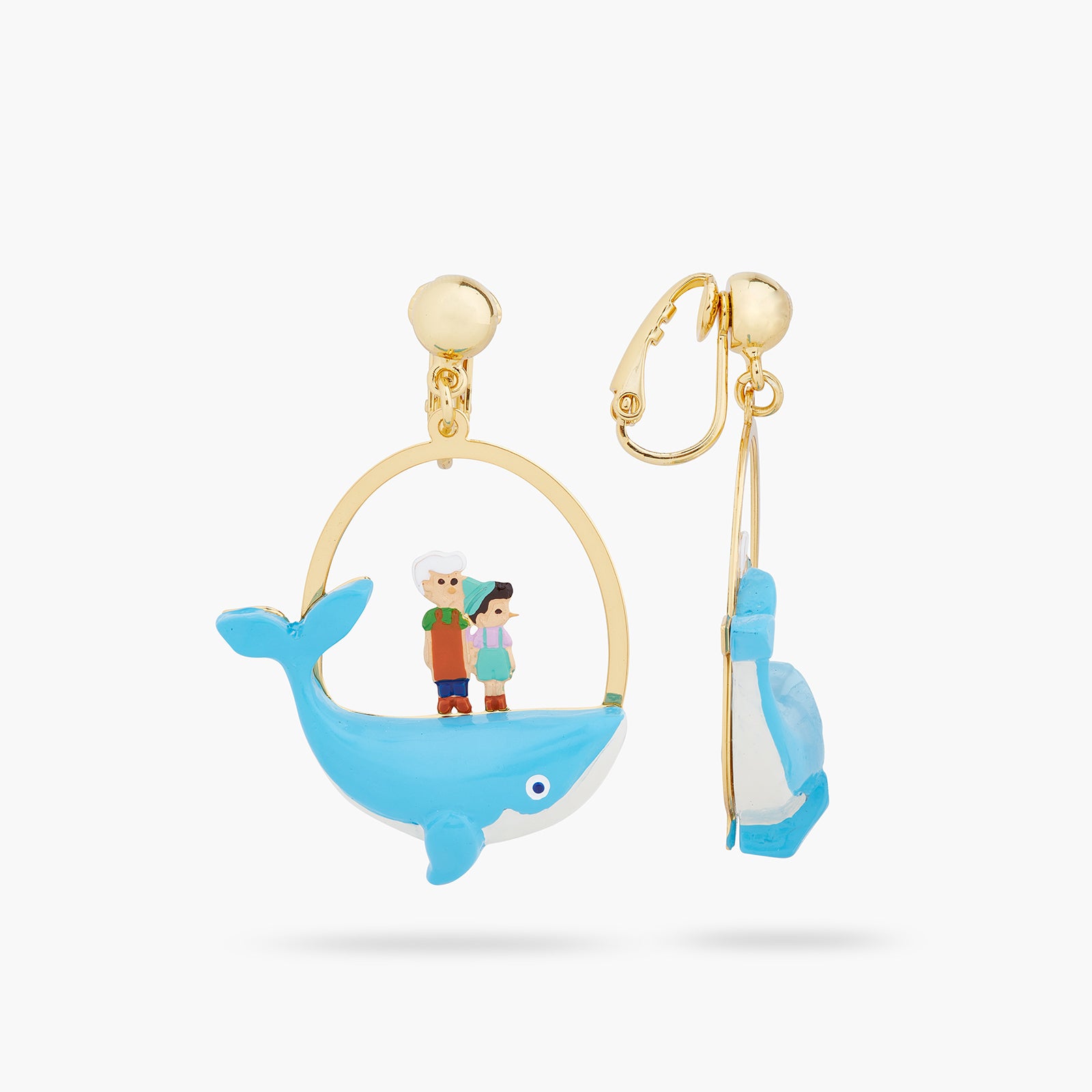 Boucles d'oreilles tiges Gepetto et Pinocchio sur la baleine