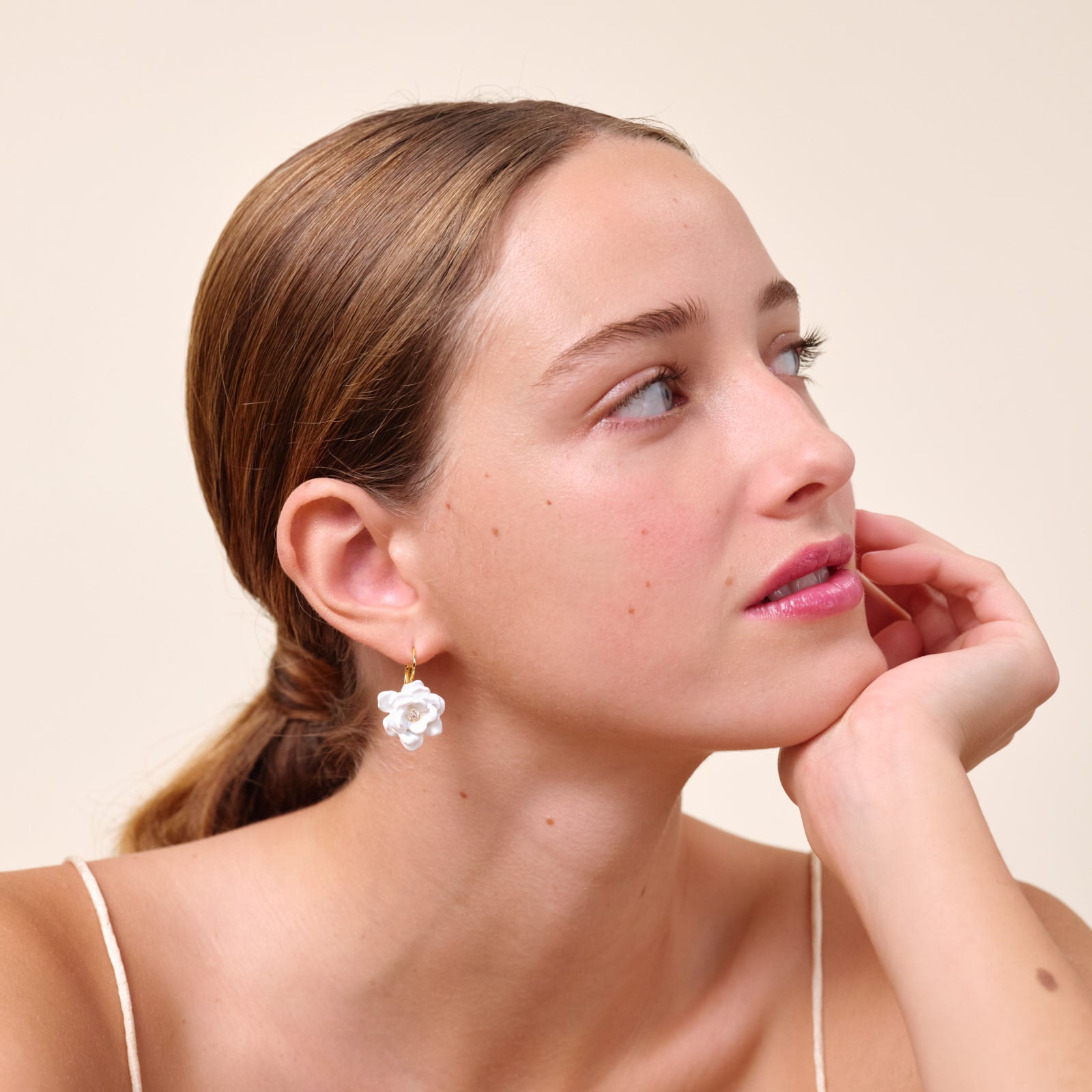 Gardenia and cut stone clip-on earrings