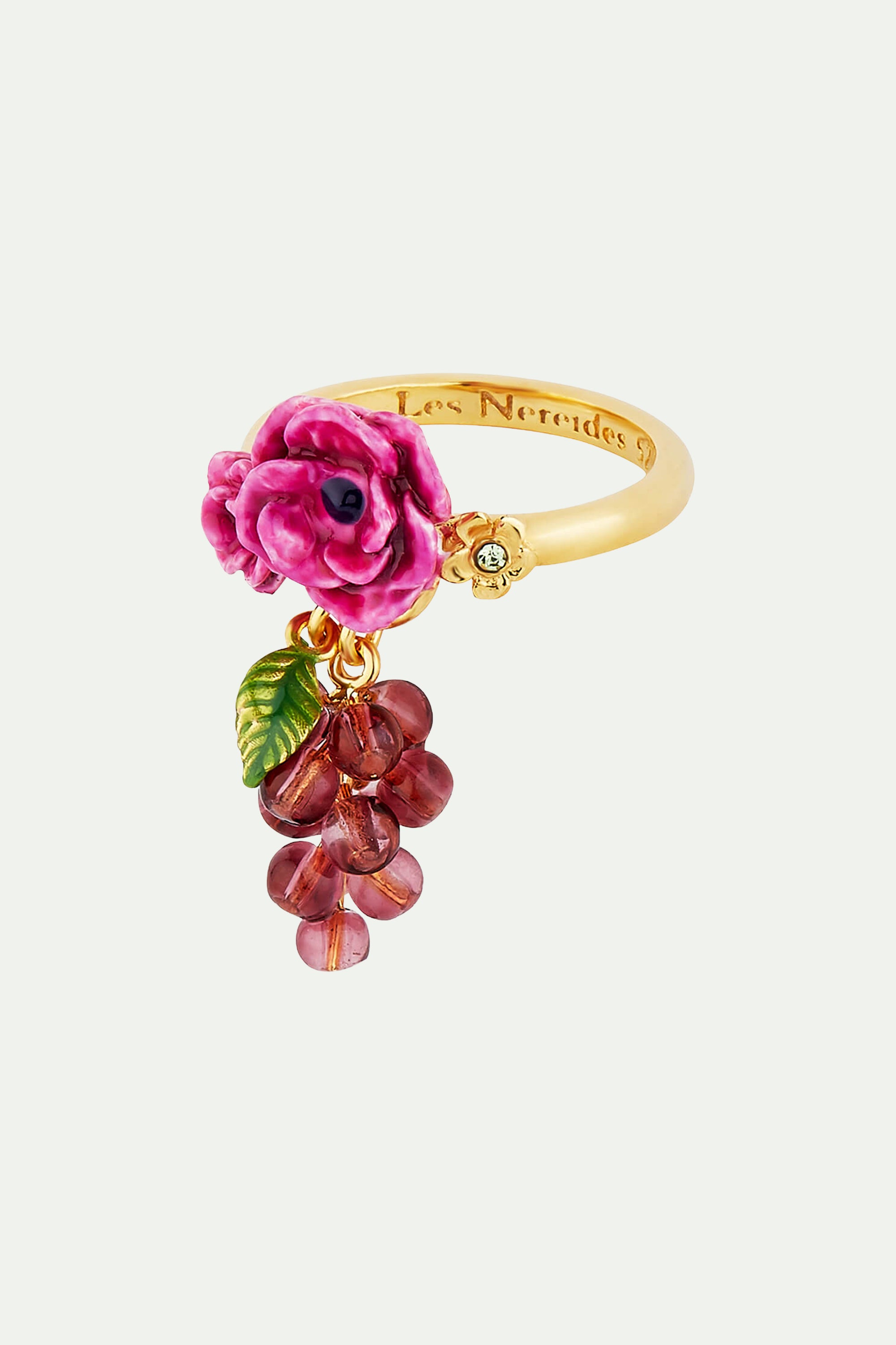 Bague fleur de pavot violet et grappe de raisin