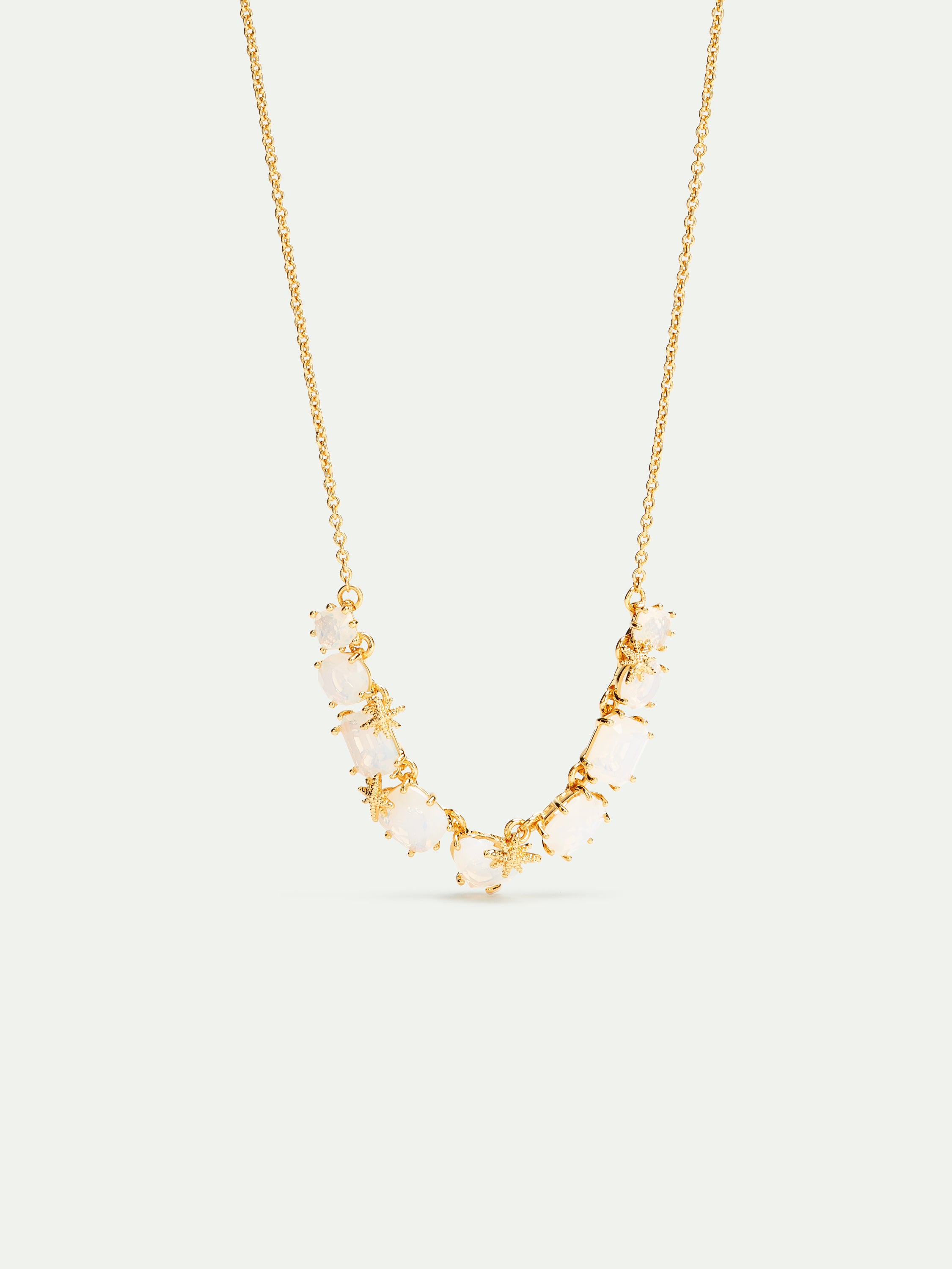 Opalescent white Diamantine thin necklace with nine stones and fine stars