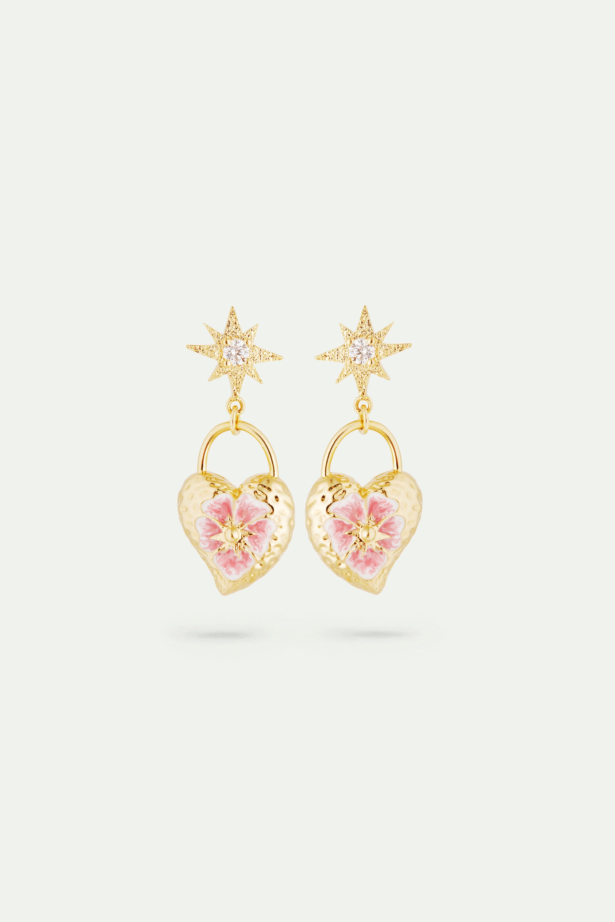 Heart, pansy flower and star post earrings