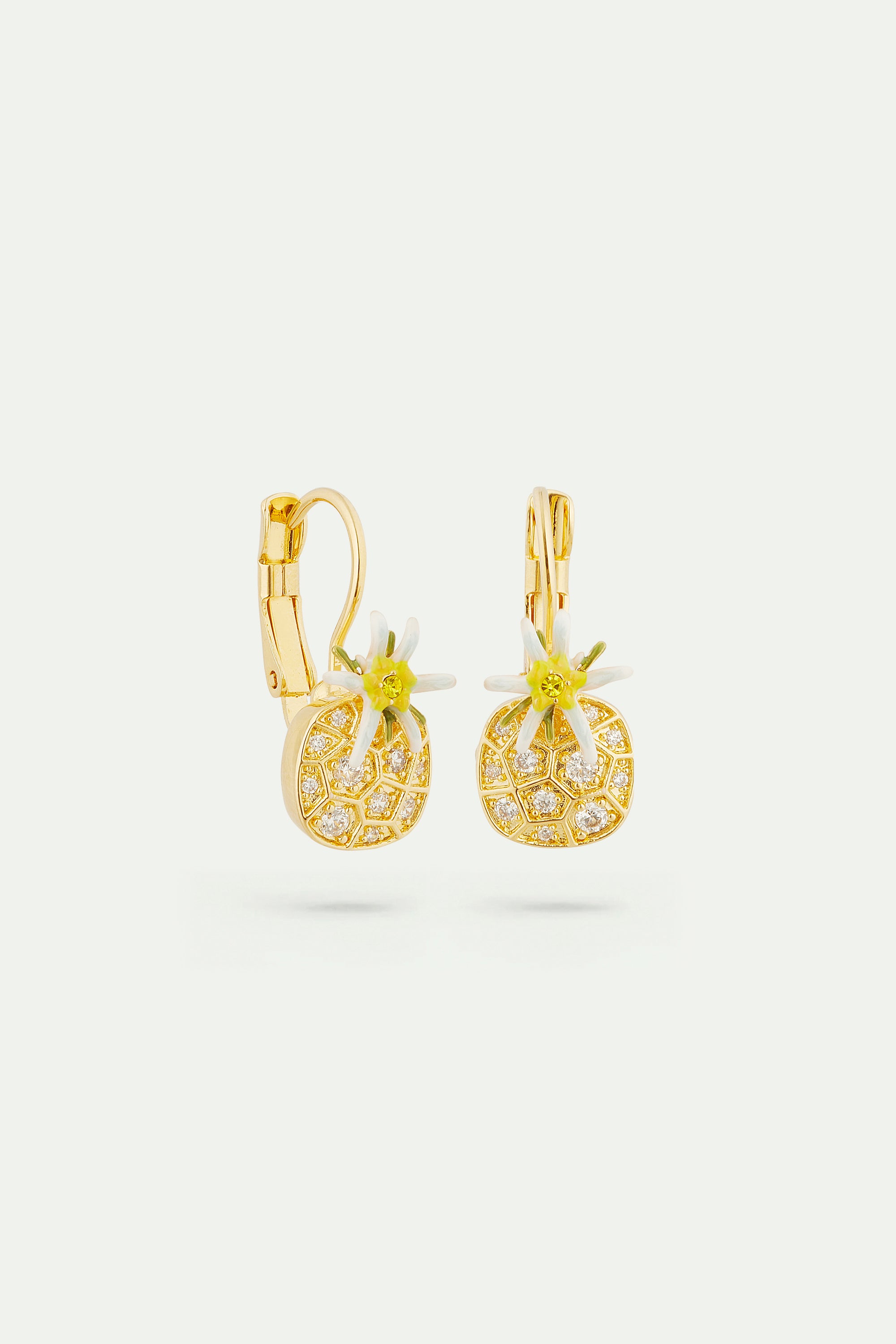 Edelweiss flower and cubic zirconia sleeper earrings