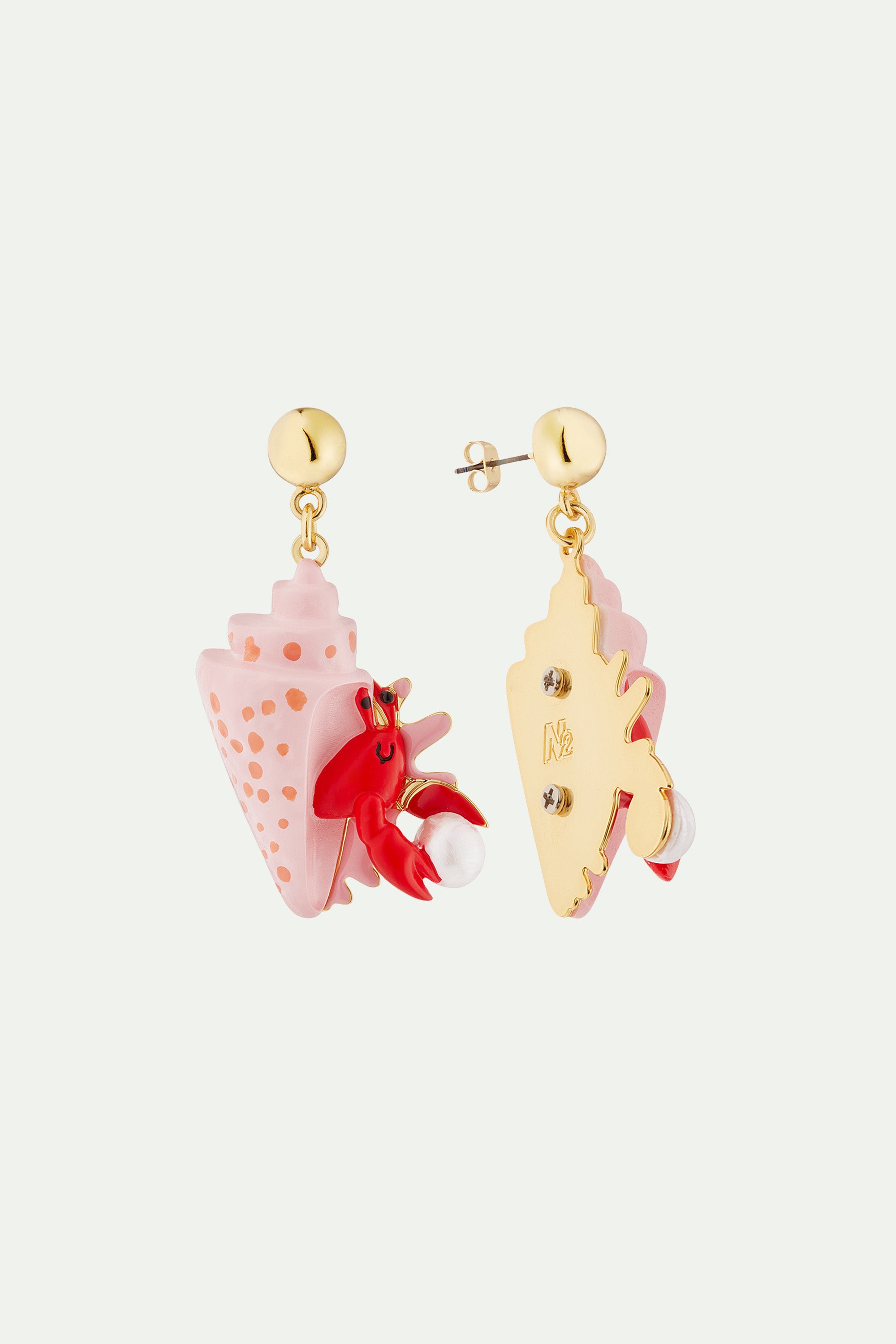 Hermit crab and pearl post earrings