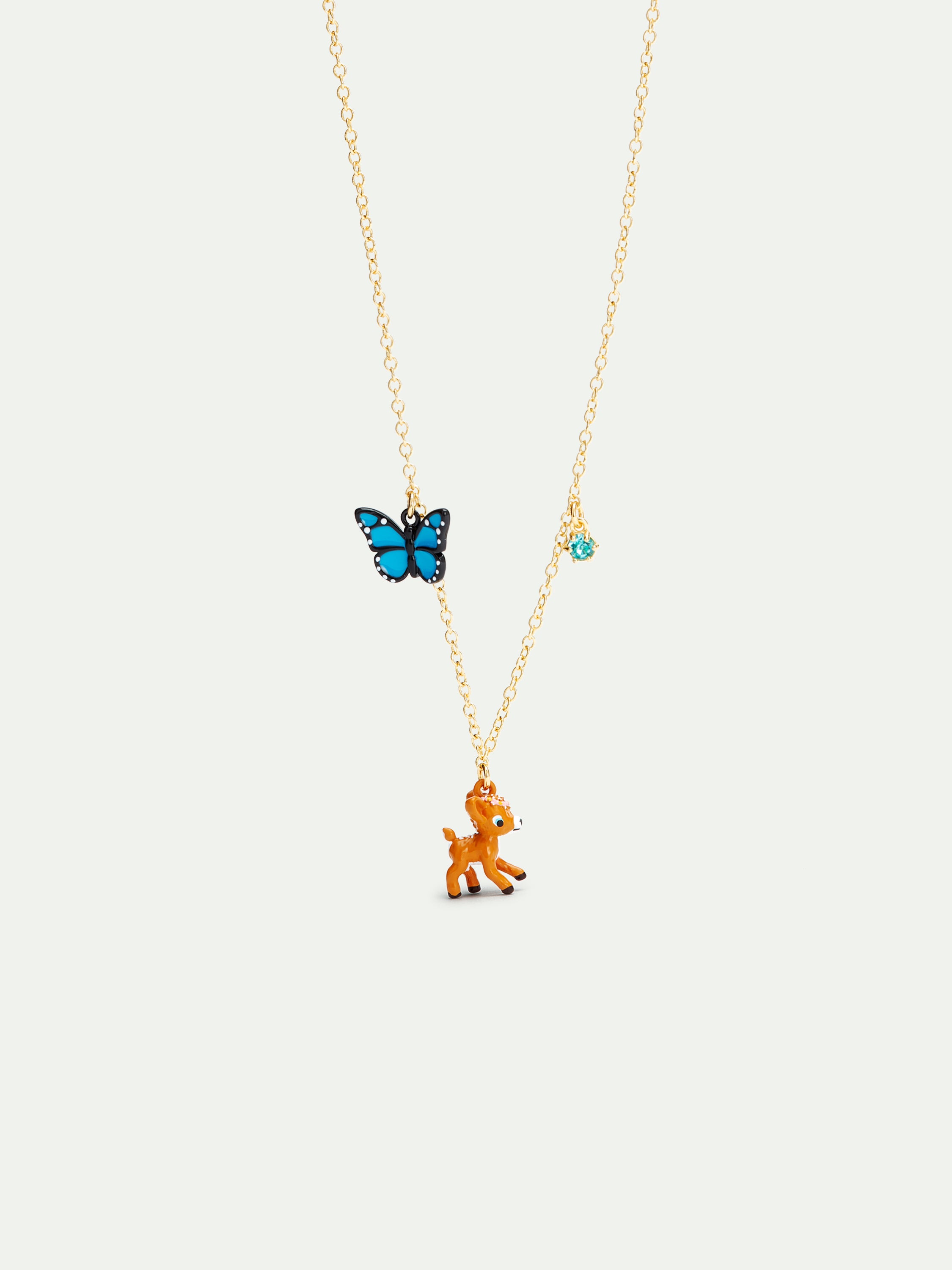 Fawn and midnight blue butterfly pendant necklace