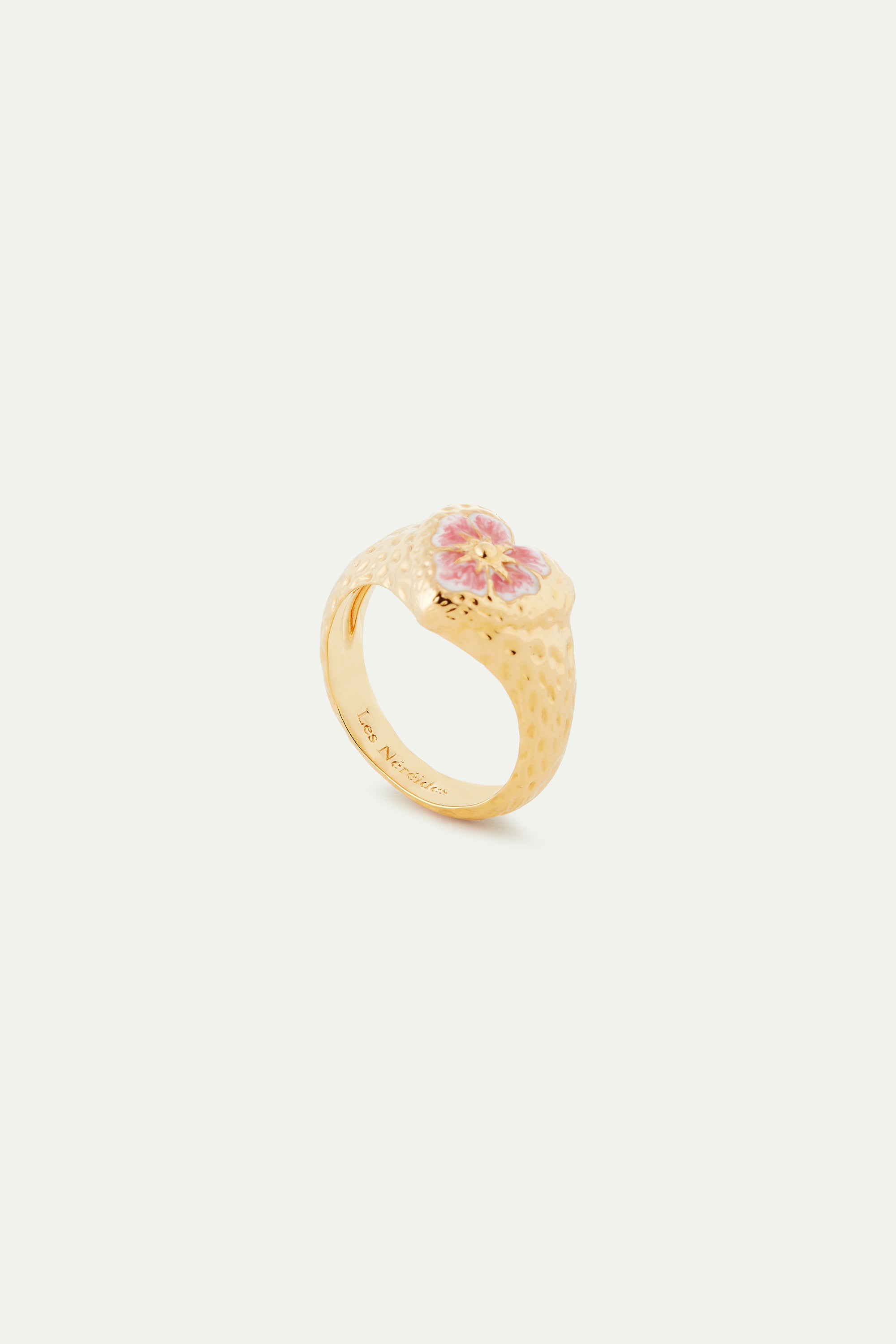 Bague cocktail cœur et fleur de pensée