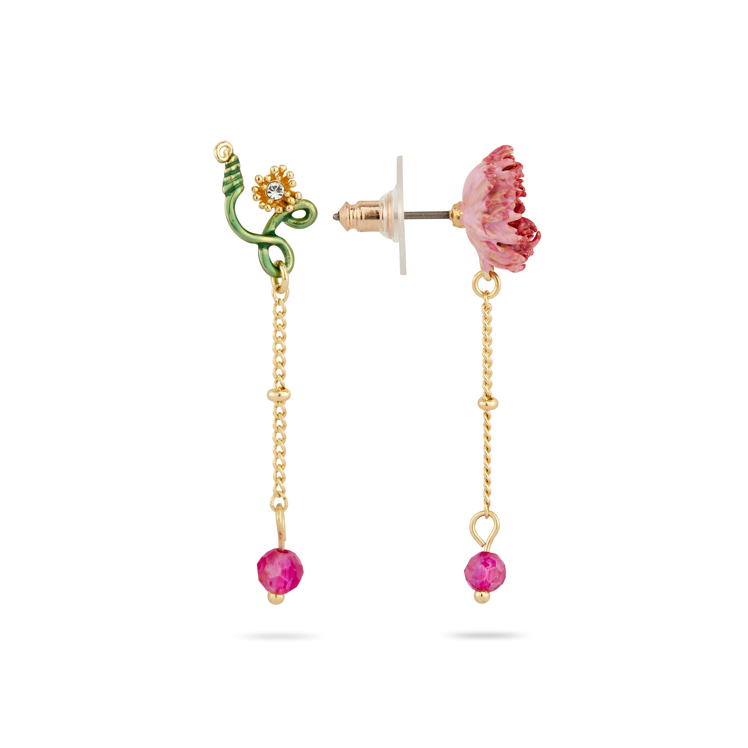 Chrysanthemum and stem post dangling earrings