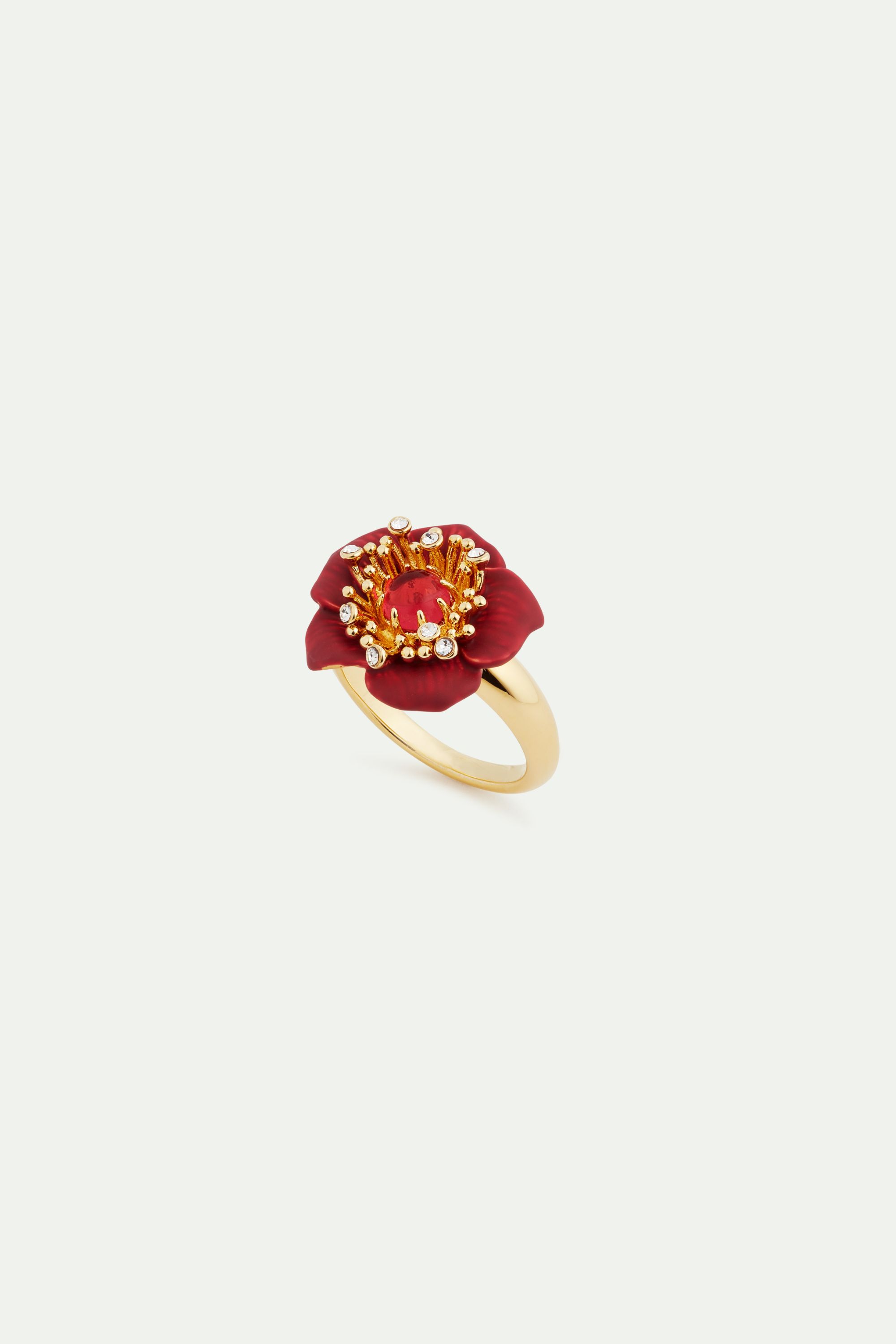 Bague fine fleur d'hellébore rouge