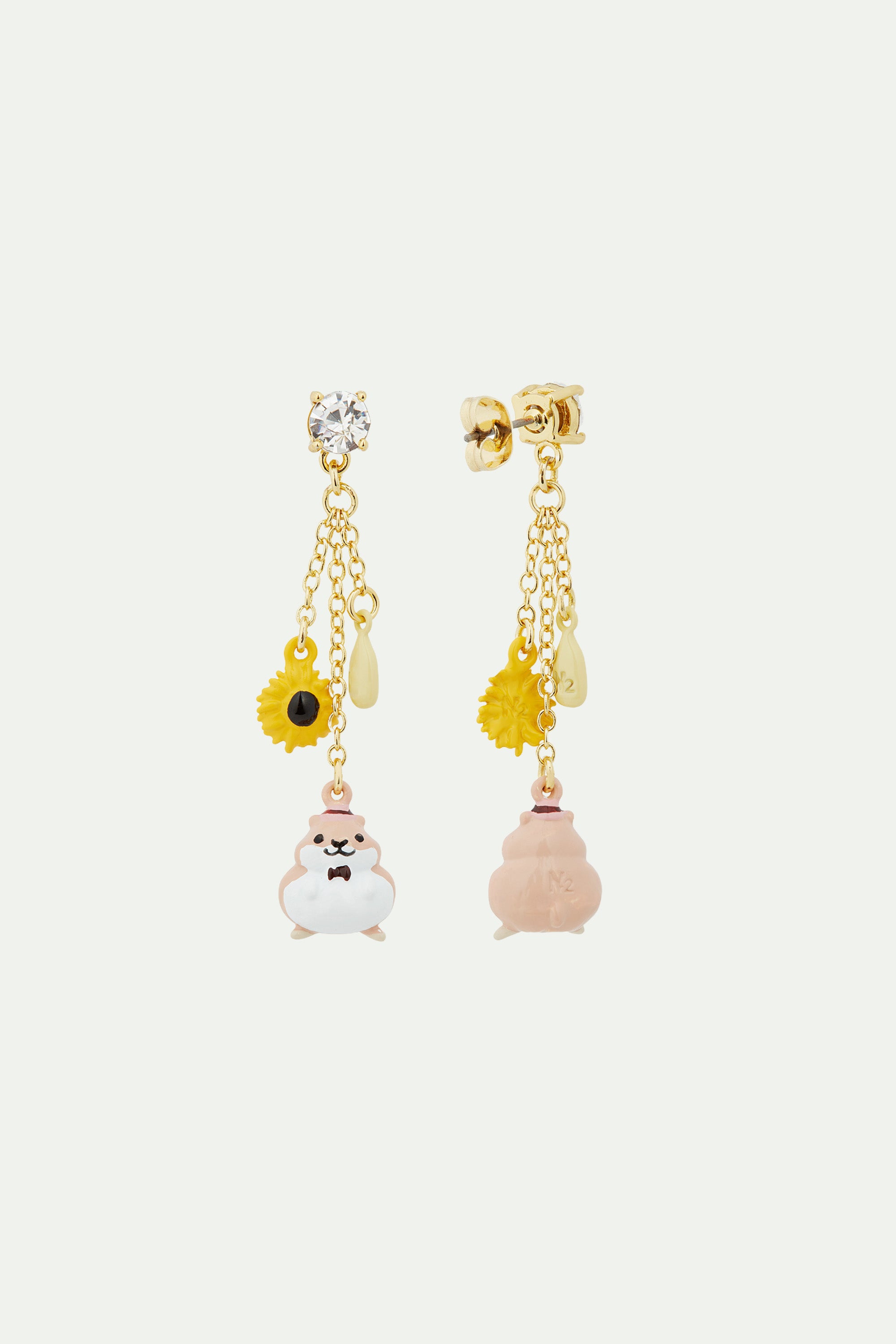 Hamster and sunflower dangle post earrings