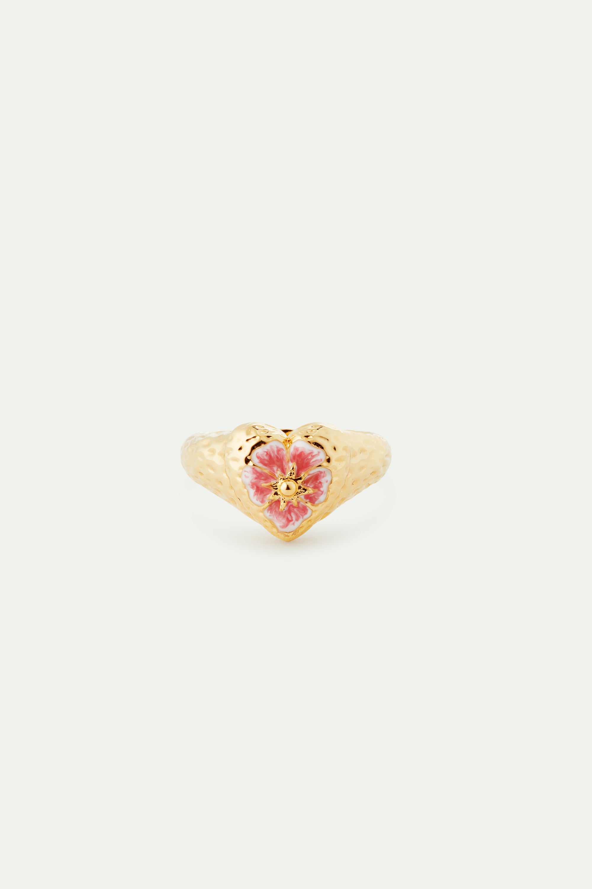 Bague cocktail cœur et fleur de pensée