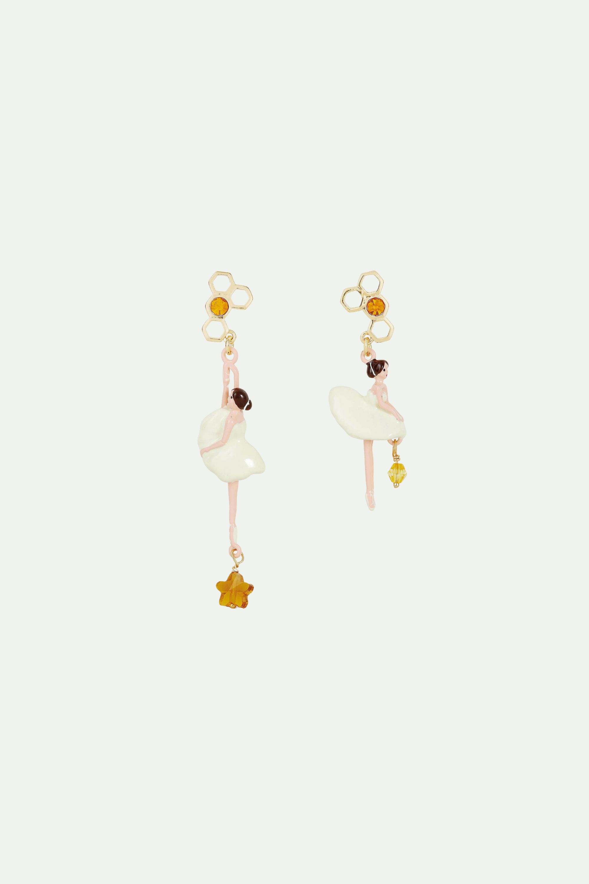 Boucles d'oreilles tiges pas de deux Ruche strass scintillants