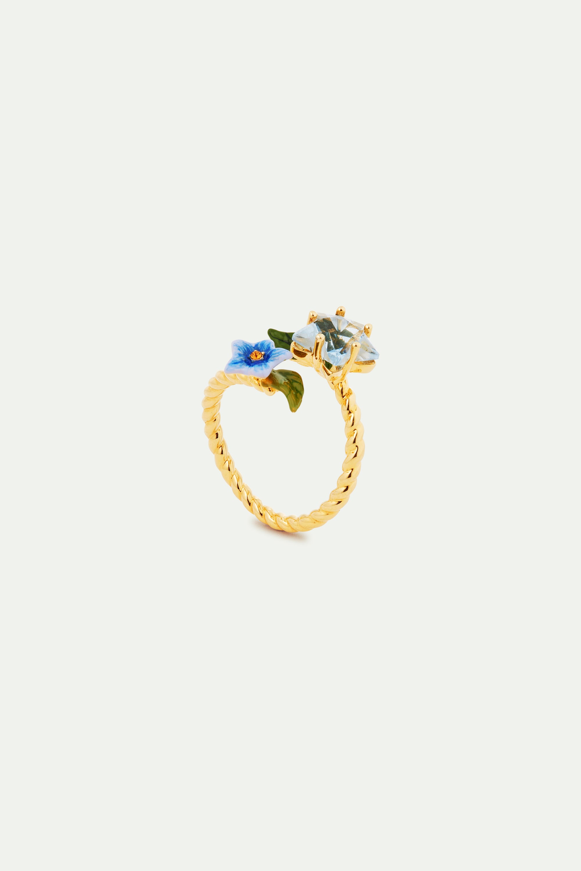 Bague ajustable toi et moi étoile facettée et fleur de jasmin bleue