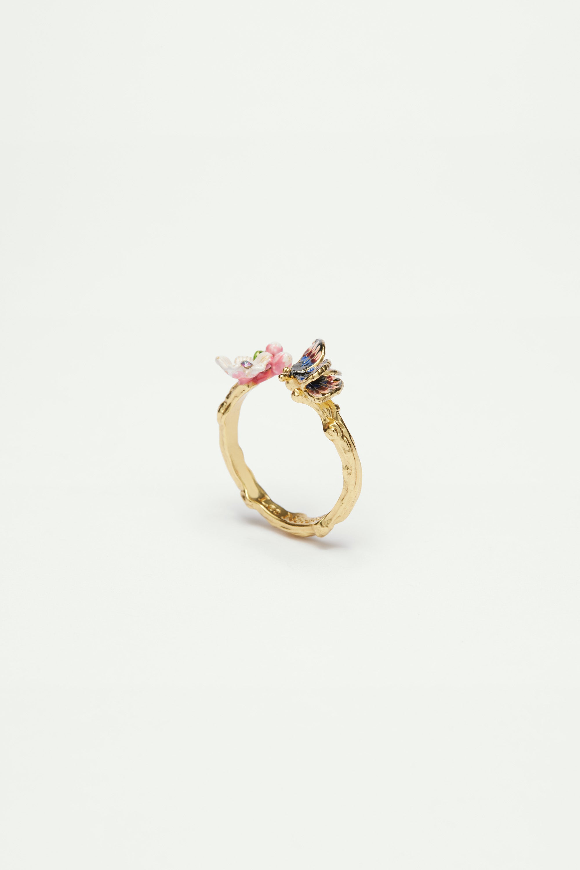 Bague ajustable papillon du japon et fleur de cerisier