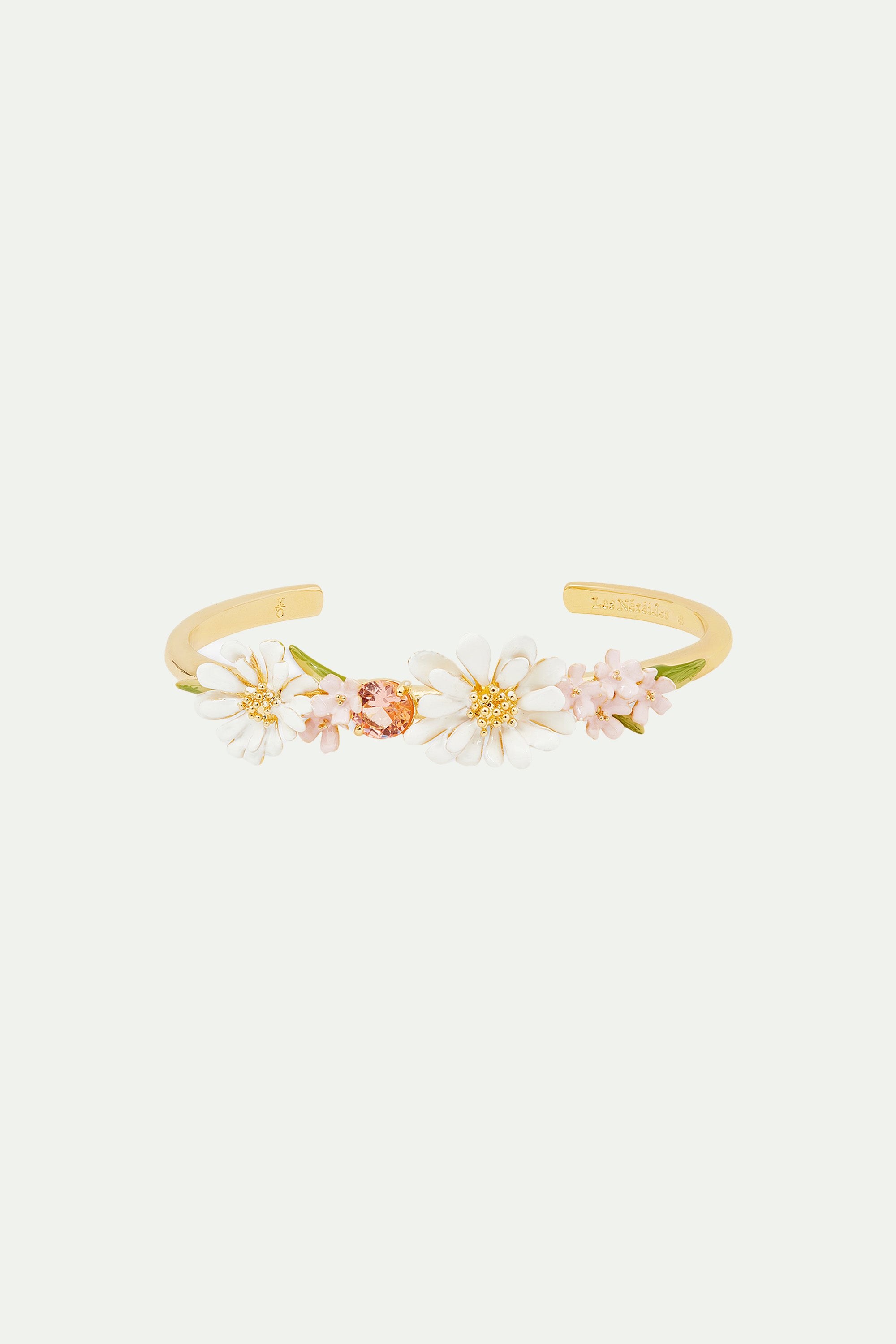 Bracelet jonc bouquet de fleurs et pierre ronde