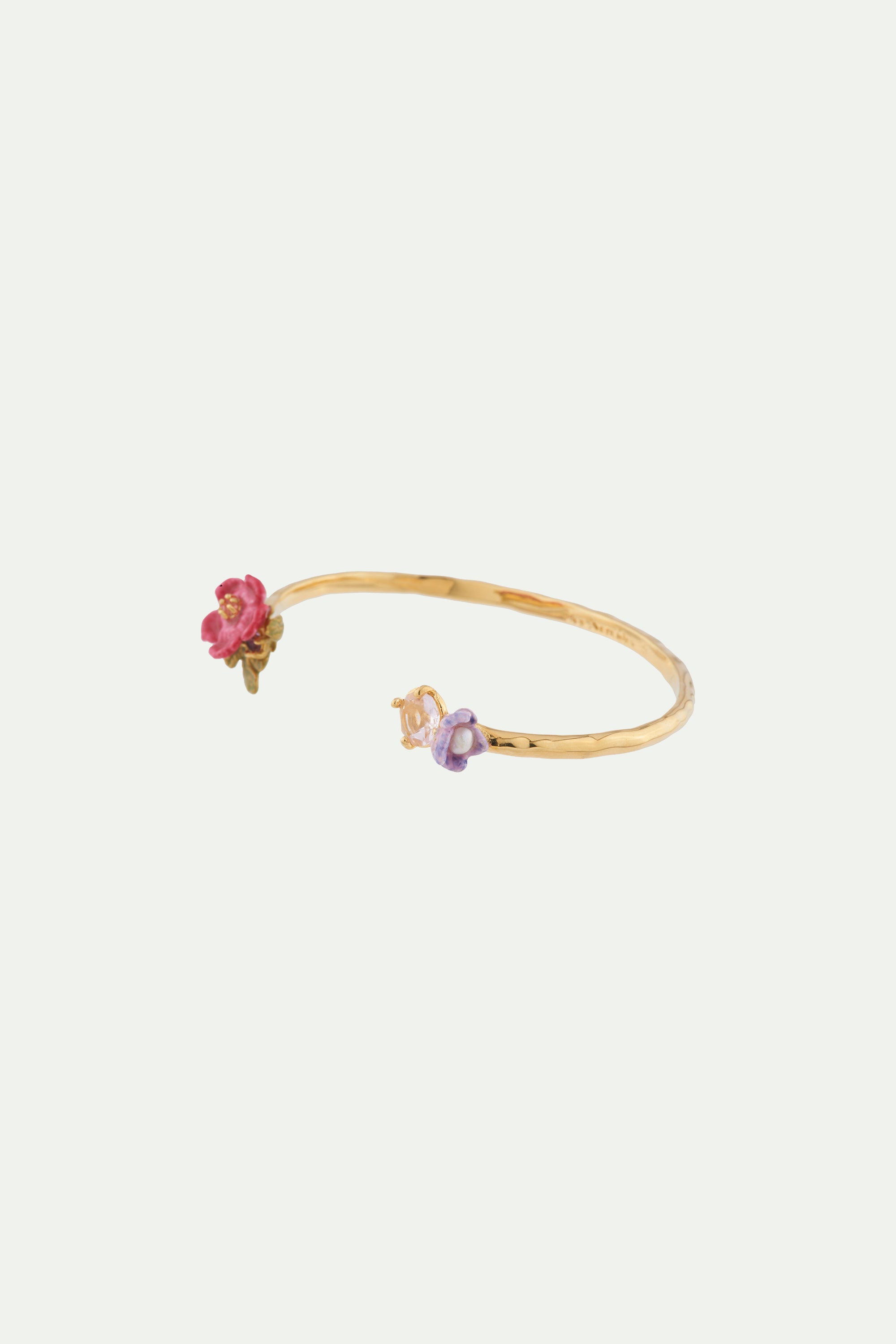 Pulsera rígida clavel, violeta y cristal tallado