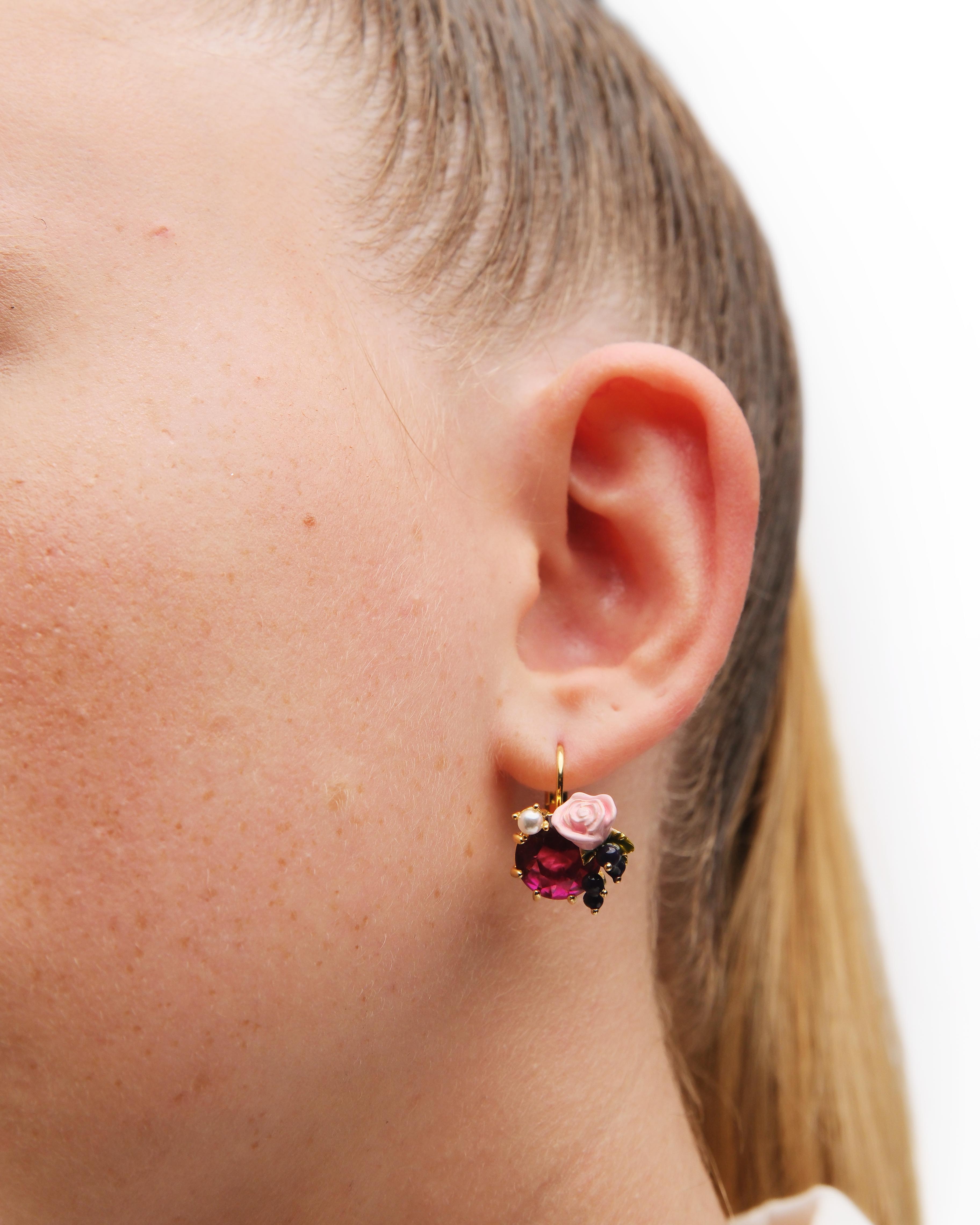 Roses and blackurrant berries sleeper earrings