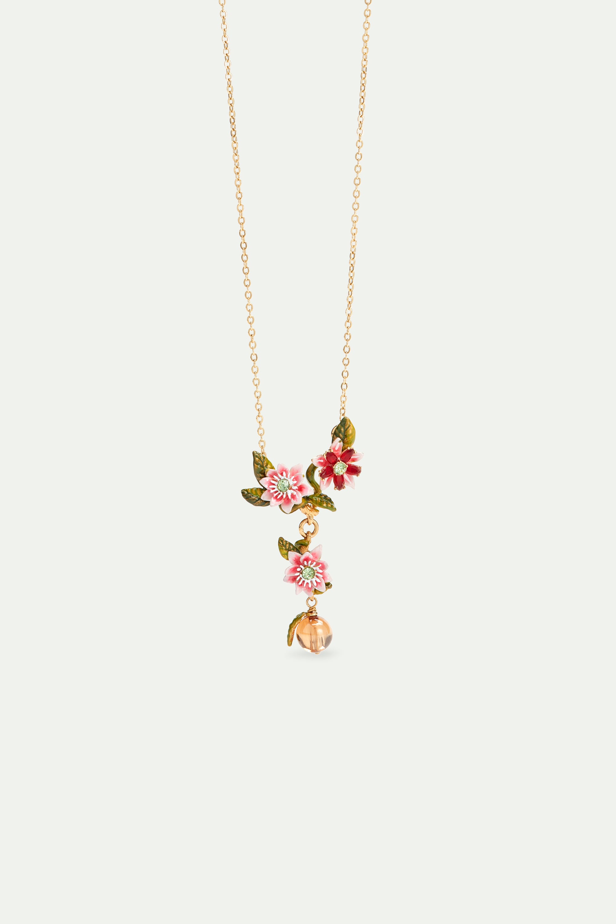 Collier fleurs de Passifore et perle de verre