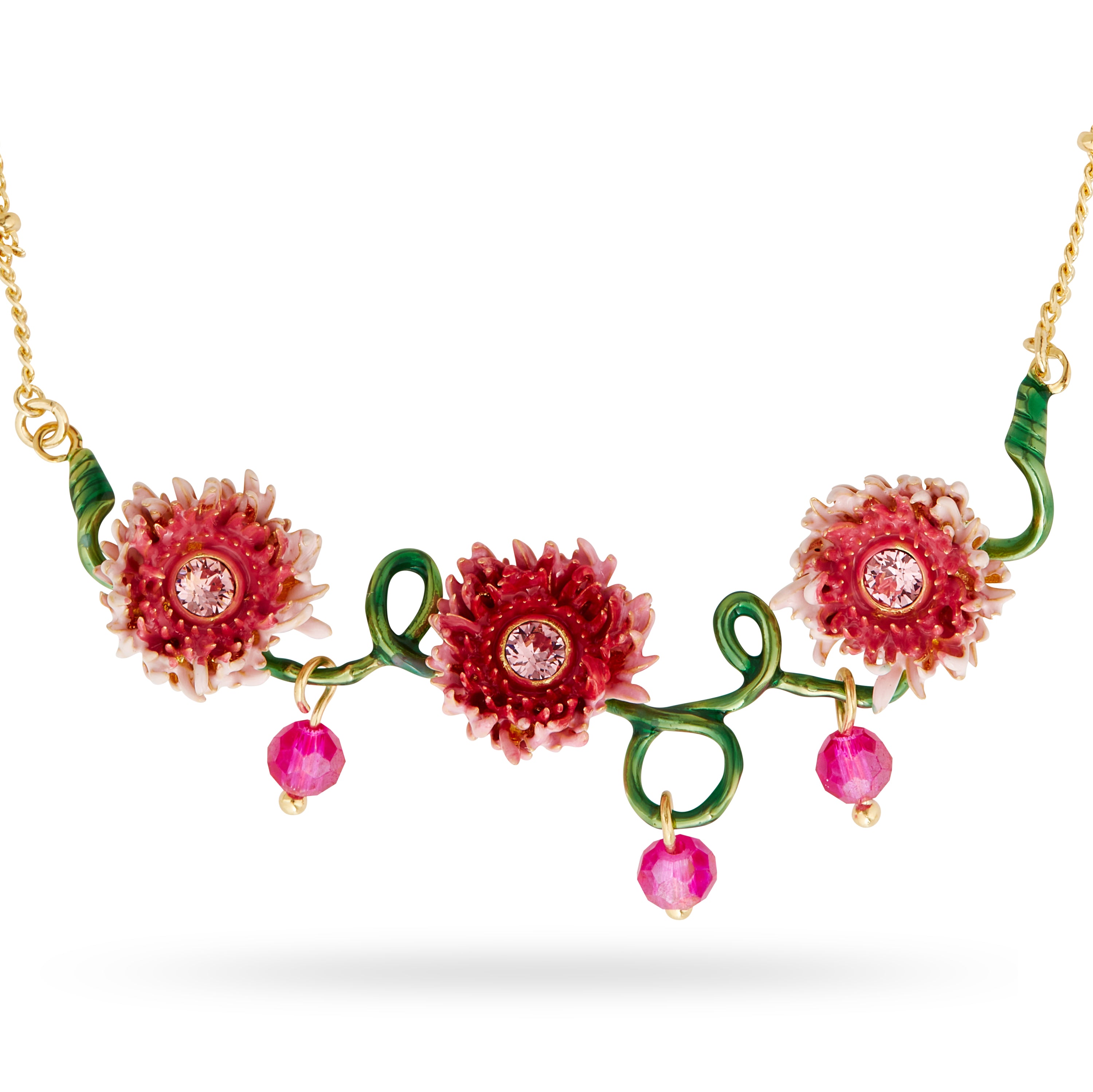 Chrysanthemum and stem statement necklace