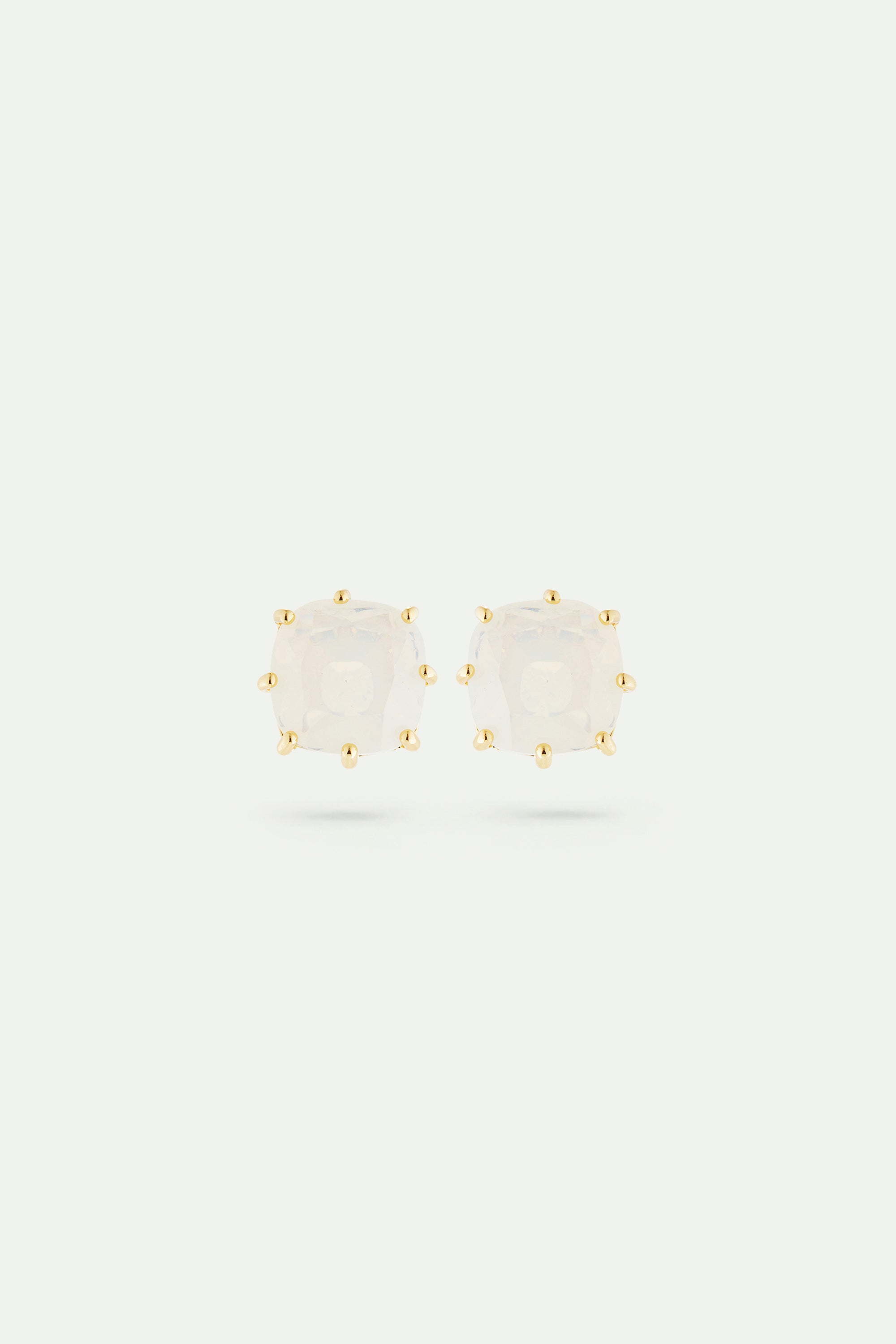 Boucles d'oreilles pierre carrée La Diamantine blanc opalescent