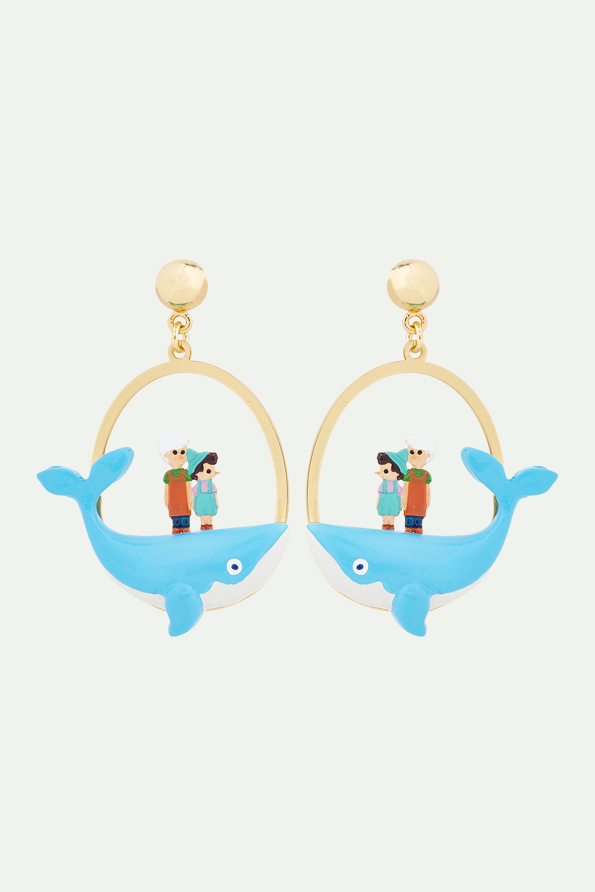 Boucles d'oreilles tiges Gepetto et Pinocchio sur la baleine