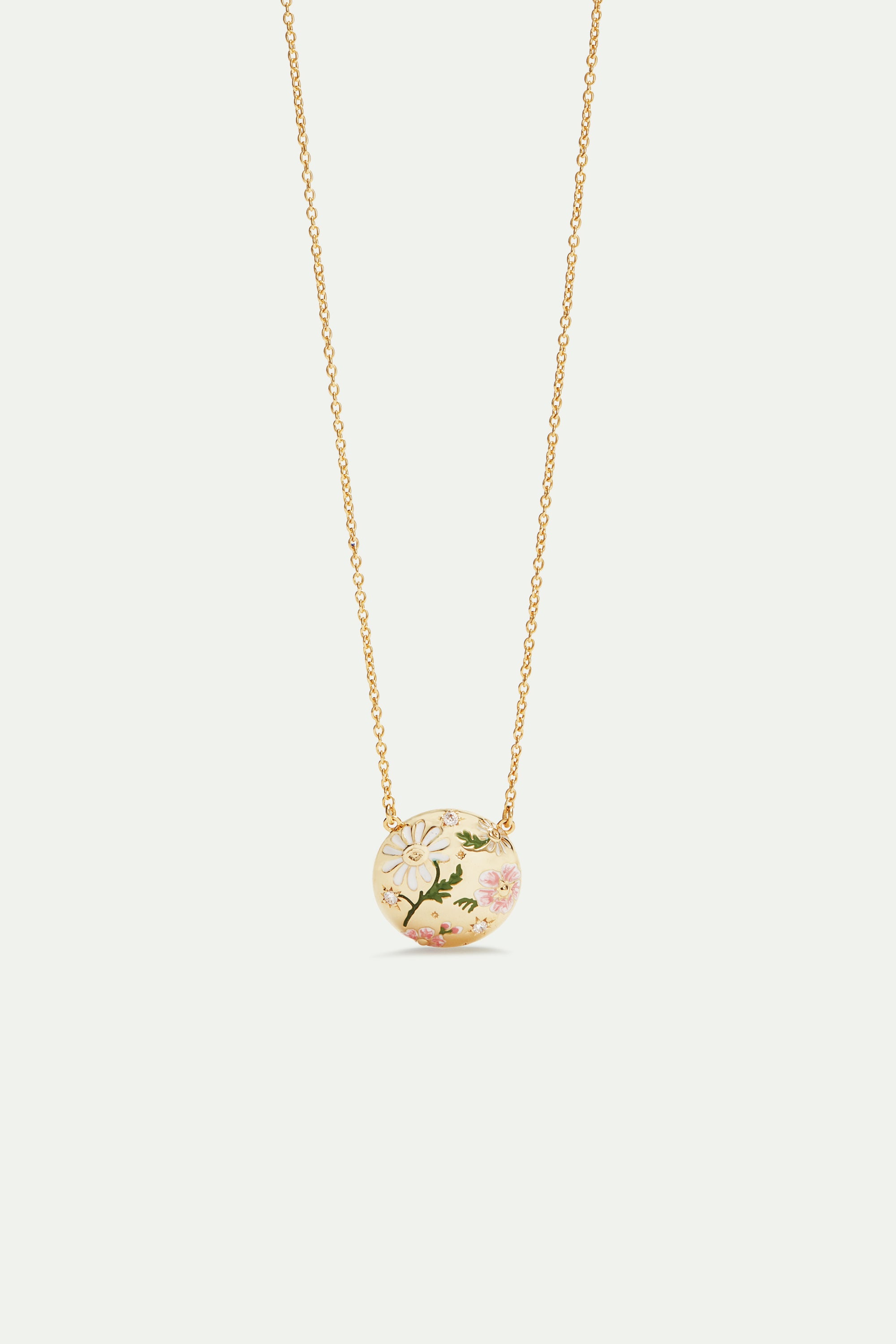 Collier pendentif fleurs de marguerites et de pensées