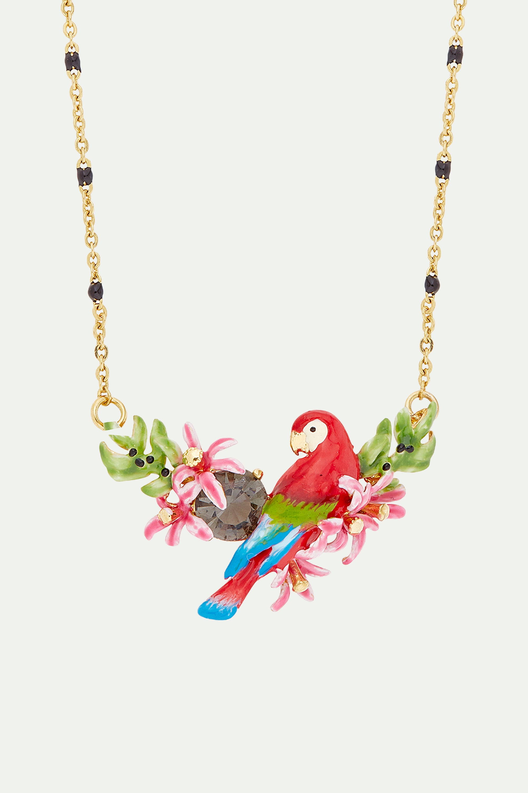 Collier plastron perroquet et fleurs exotiques