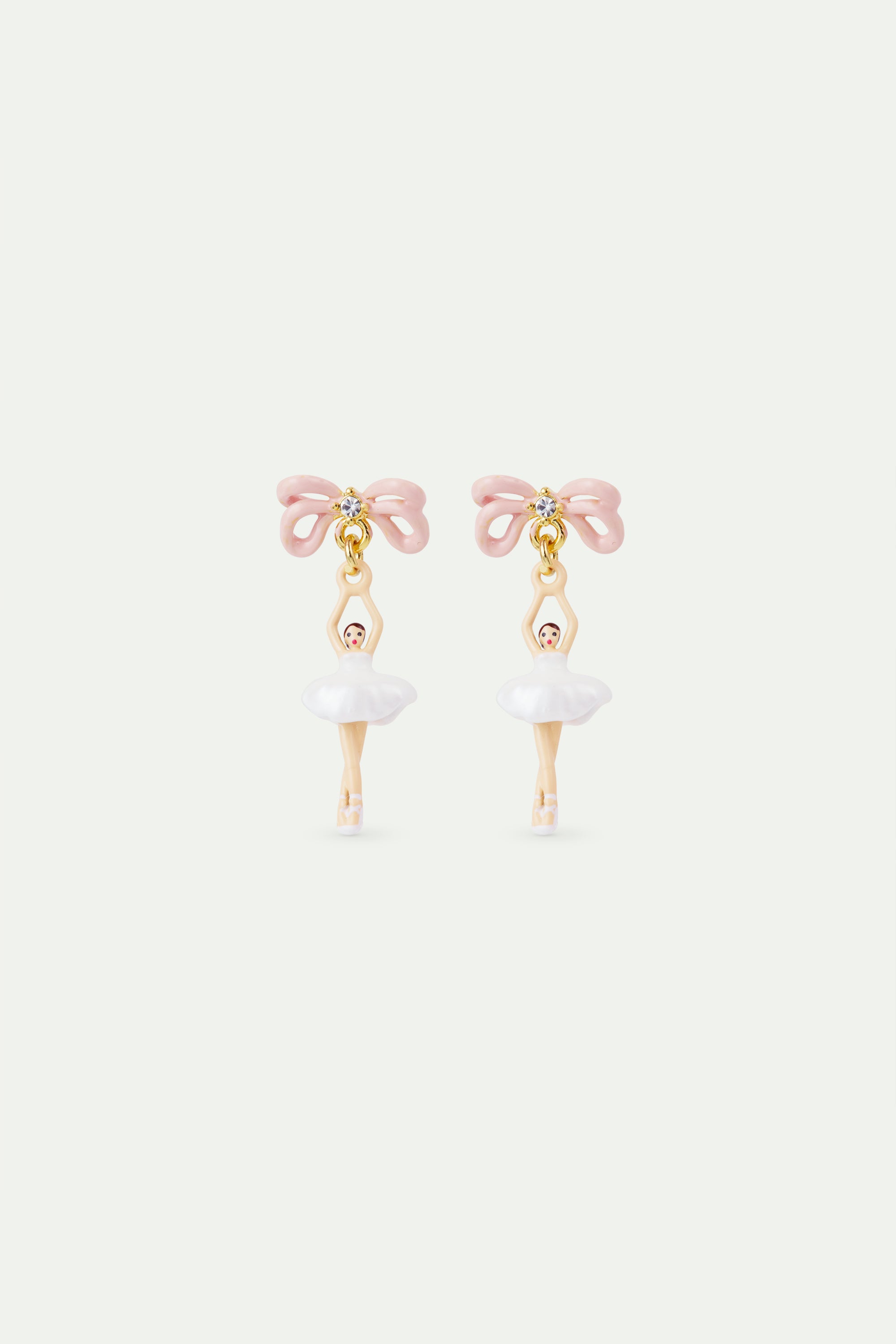 Boucles d'oreilles mini Ballerine en tutu blanc et nœud rose