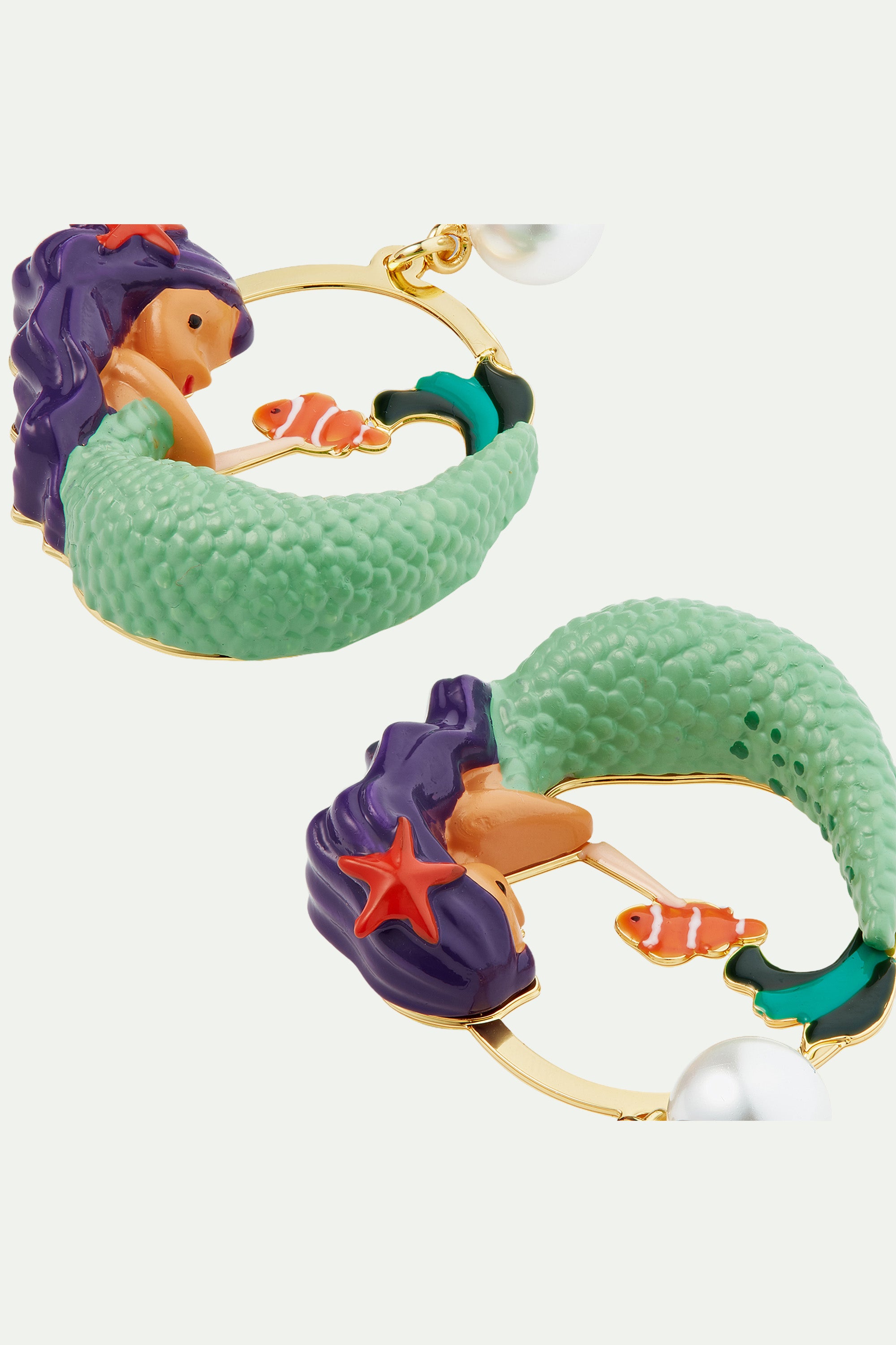 Mermaid and pearl post earrings